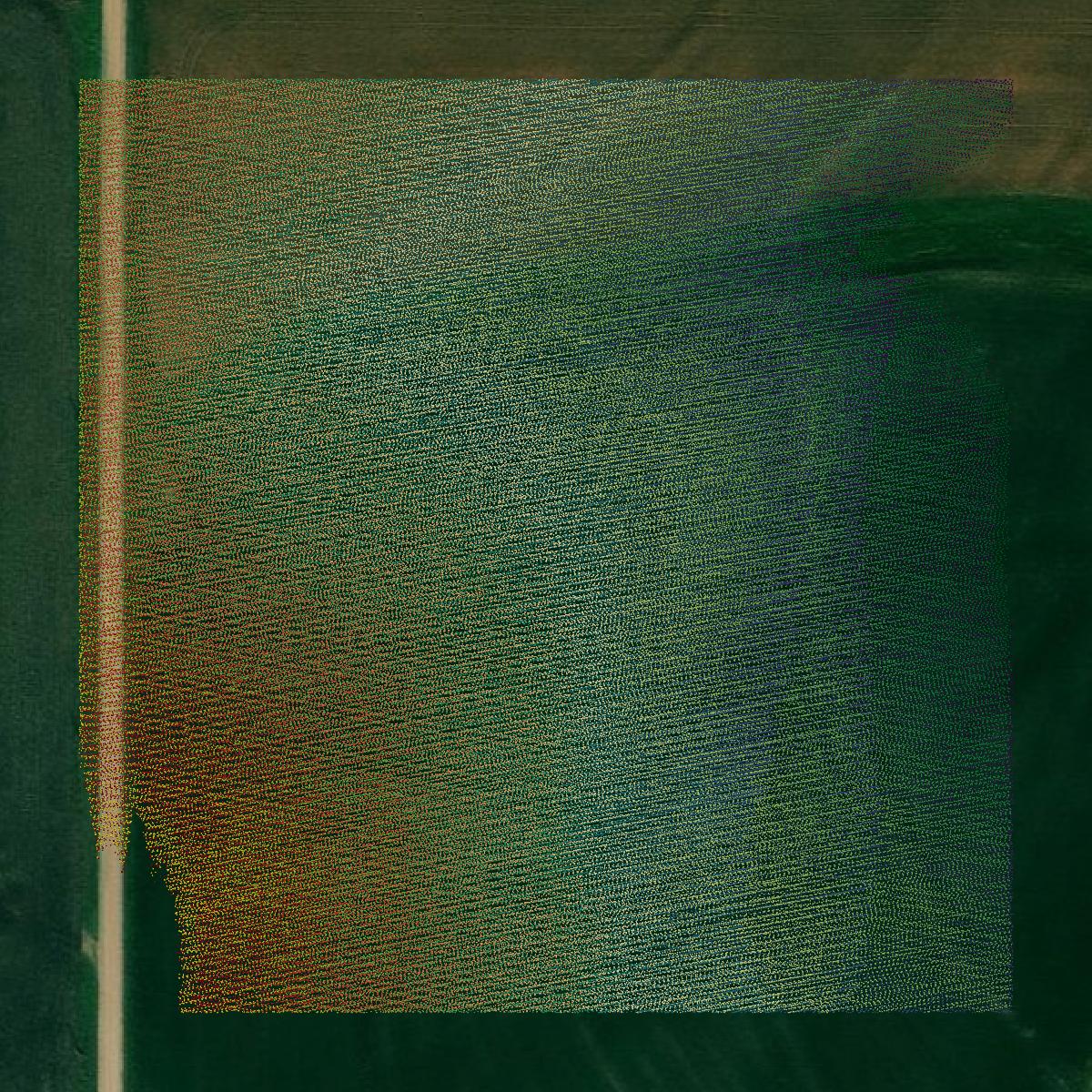 This image shows a LiDAR point cloud in Brown County created using GIS data in Equator.