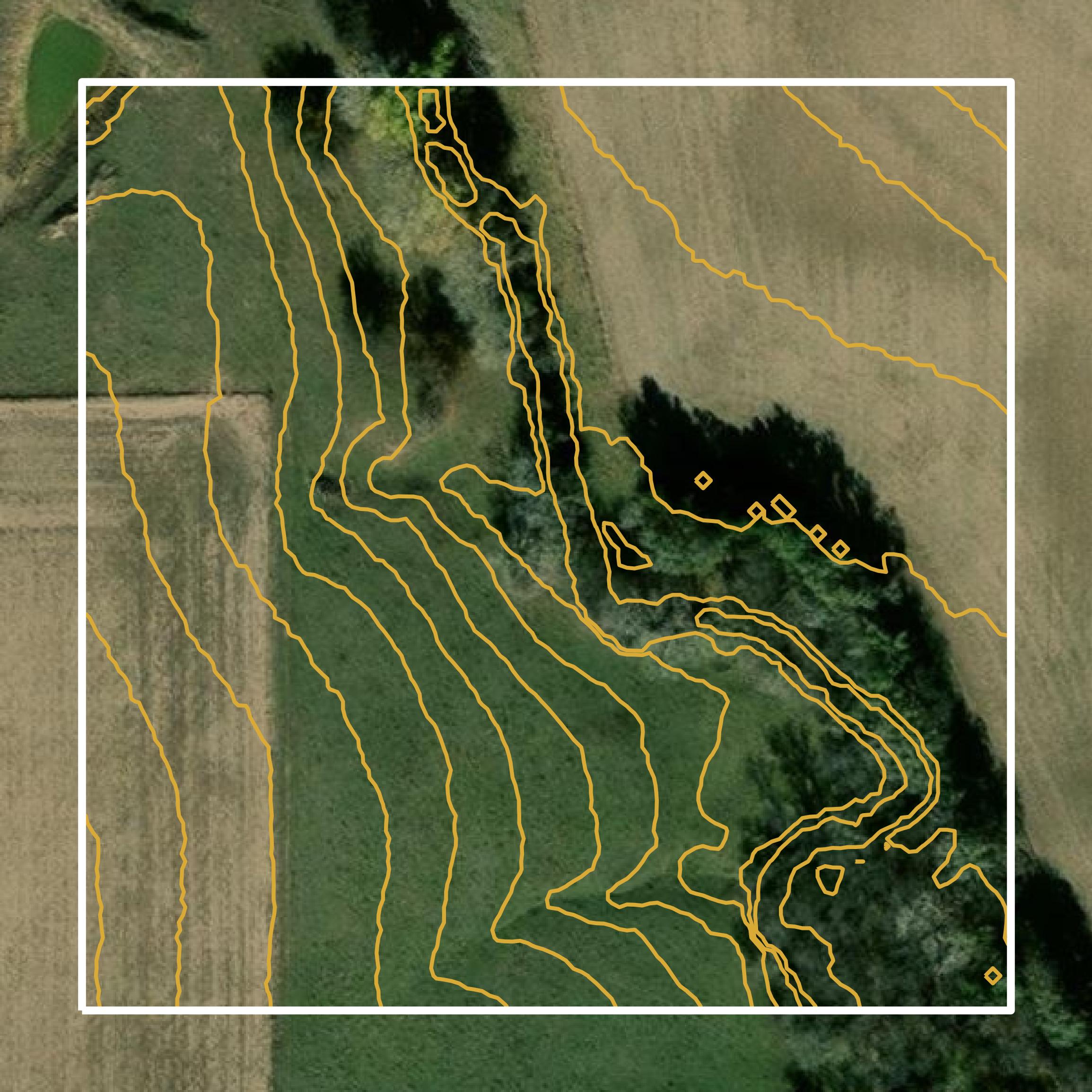 This image shows a contour map in Clay County created using GIS data in Equator.