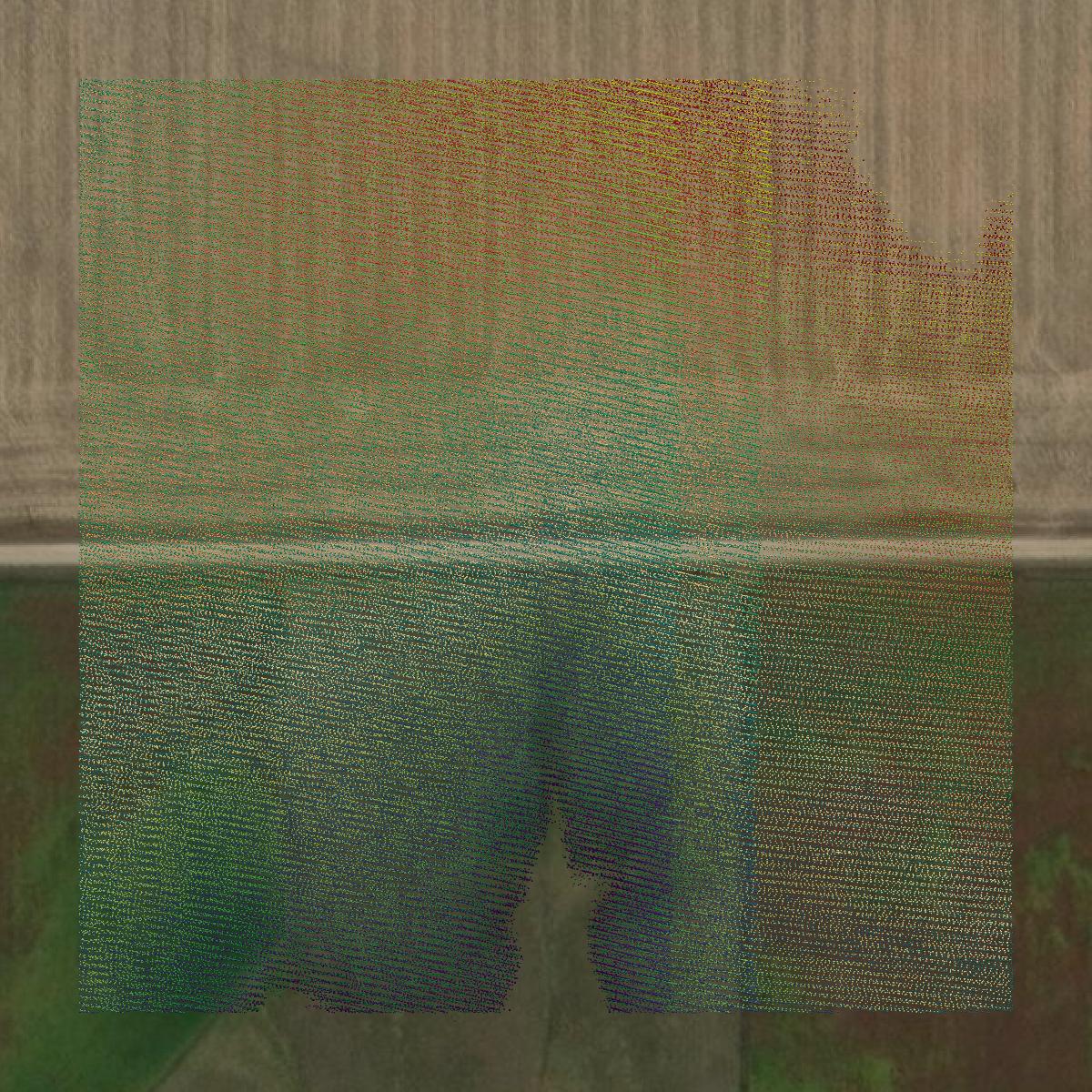 This image shows a LiDAR point cloud in Coffey County created using GIS data in Equator.