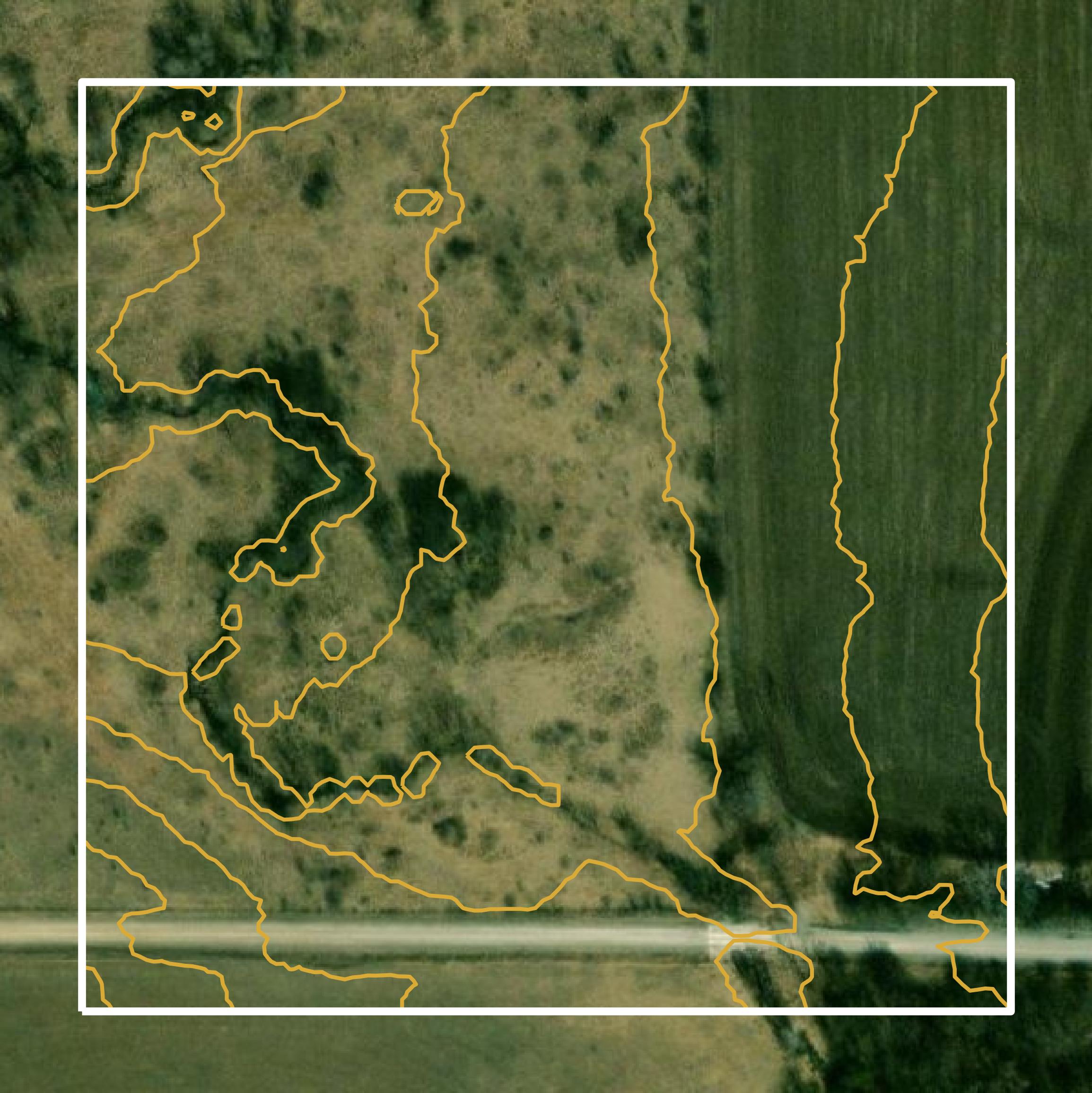 This image shows a contour map in Cowley County created using GIS data in Equator.
