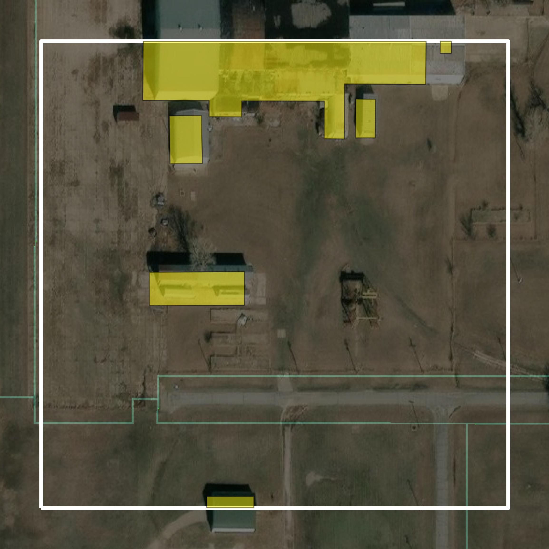This image shows parcel and building data in Cowley County created using GIS data in Equator.