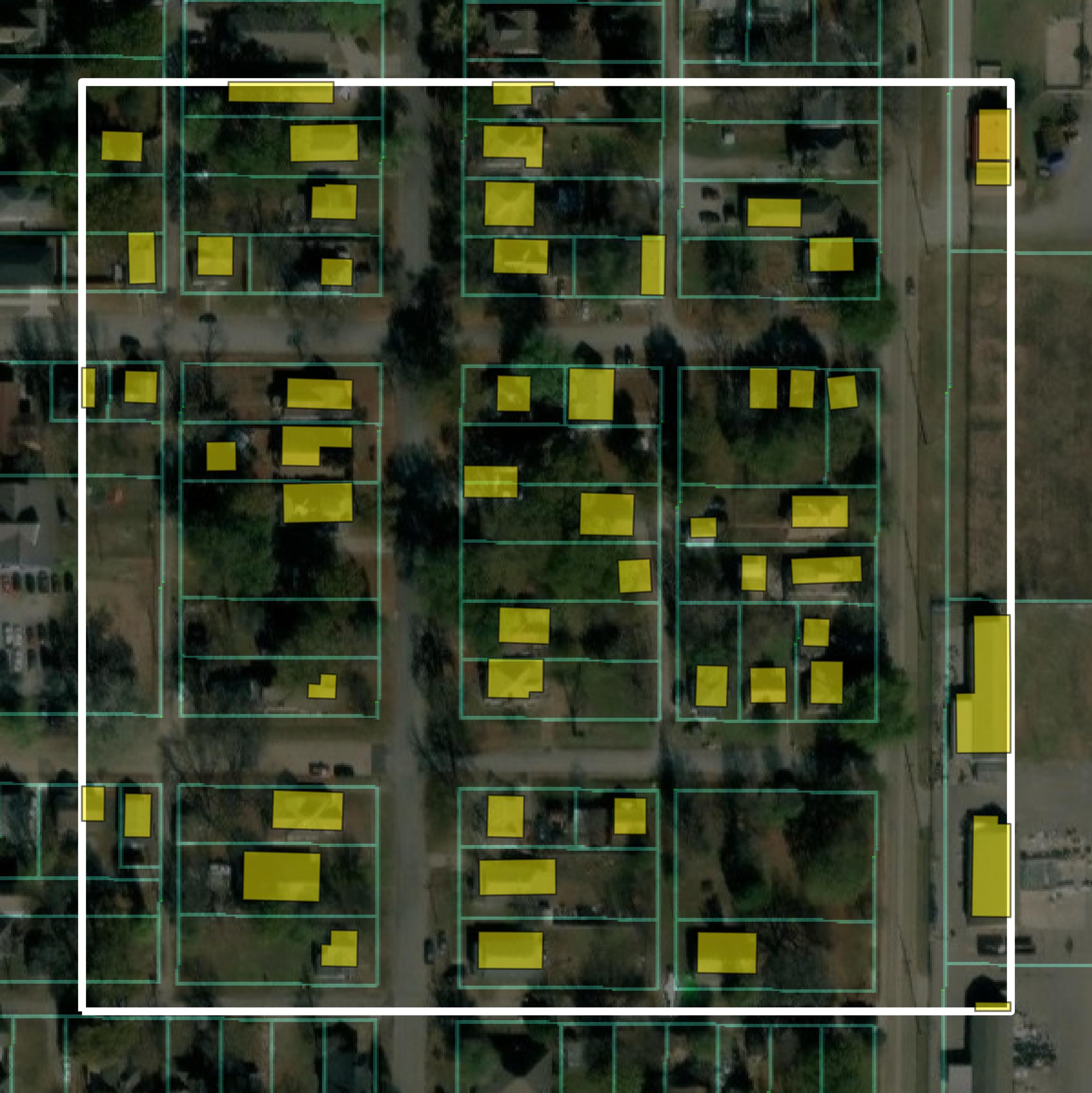 This image shows parcel and building data in Crawford County created using GIS data in Equator.