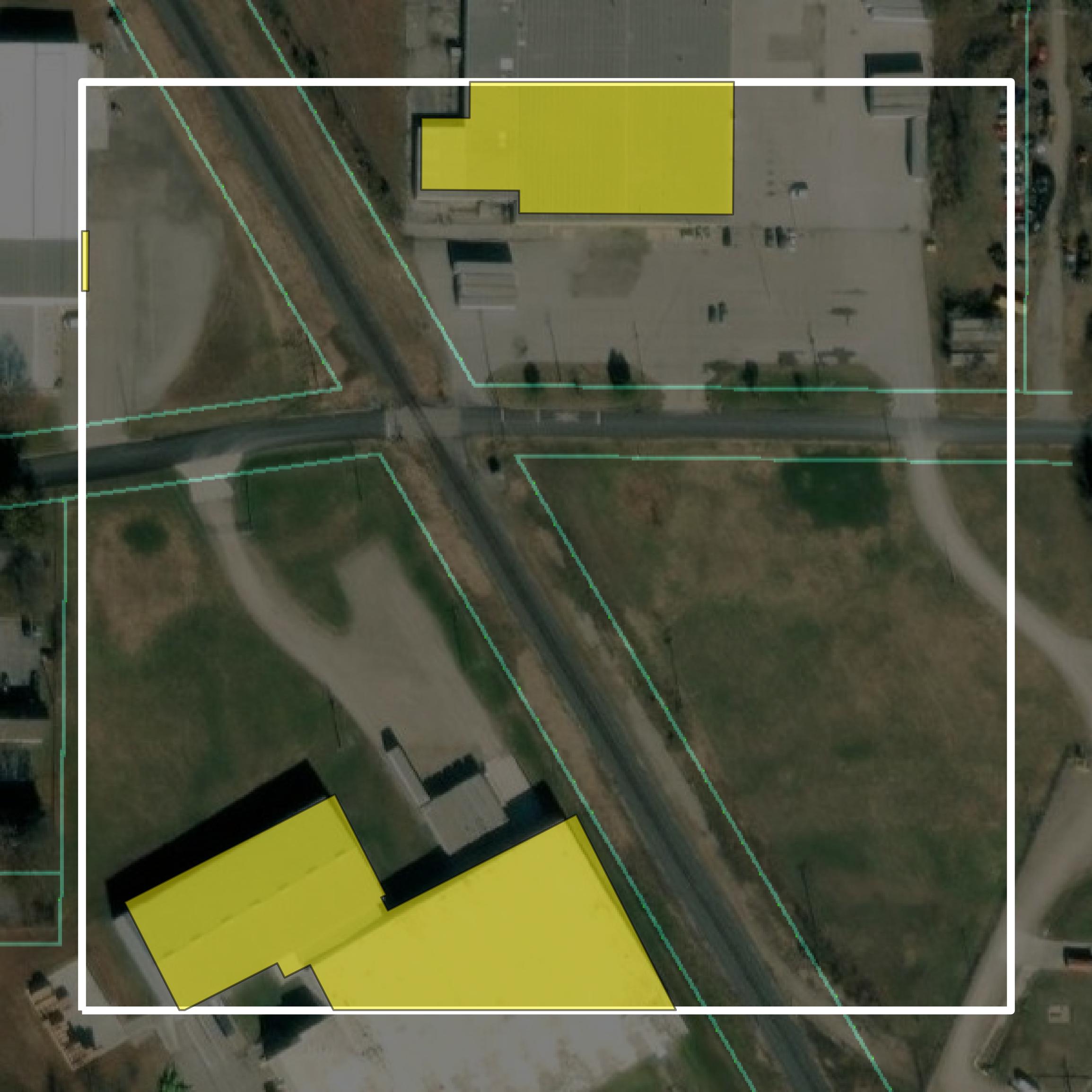 This image shows parcel and building data in Crawford County created using GIS data in Equator.