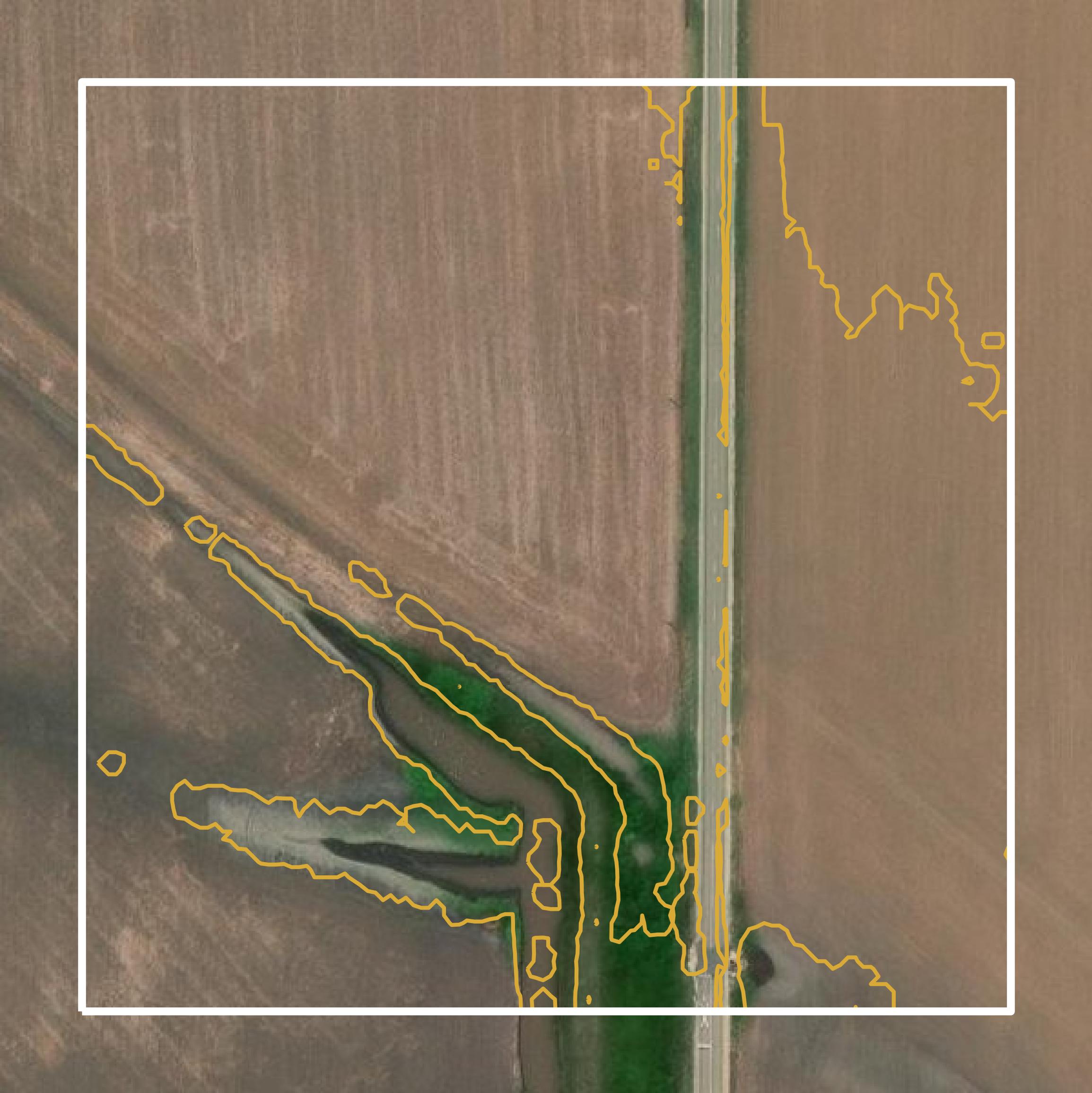This image shows a contour map in Dickinson County created using GIS data in Equator.
