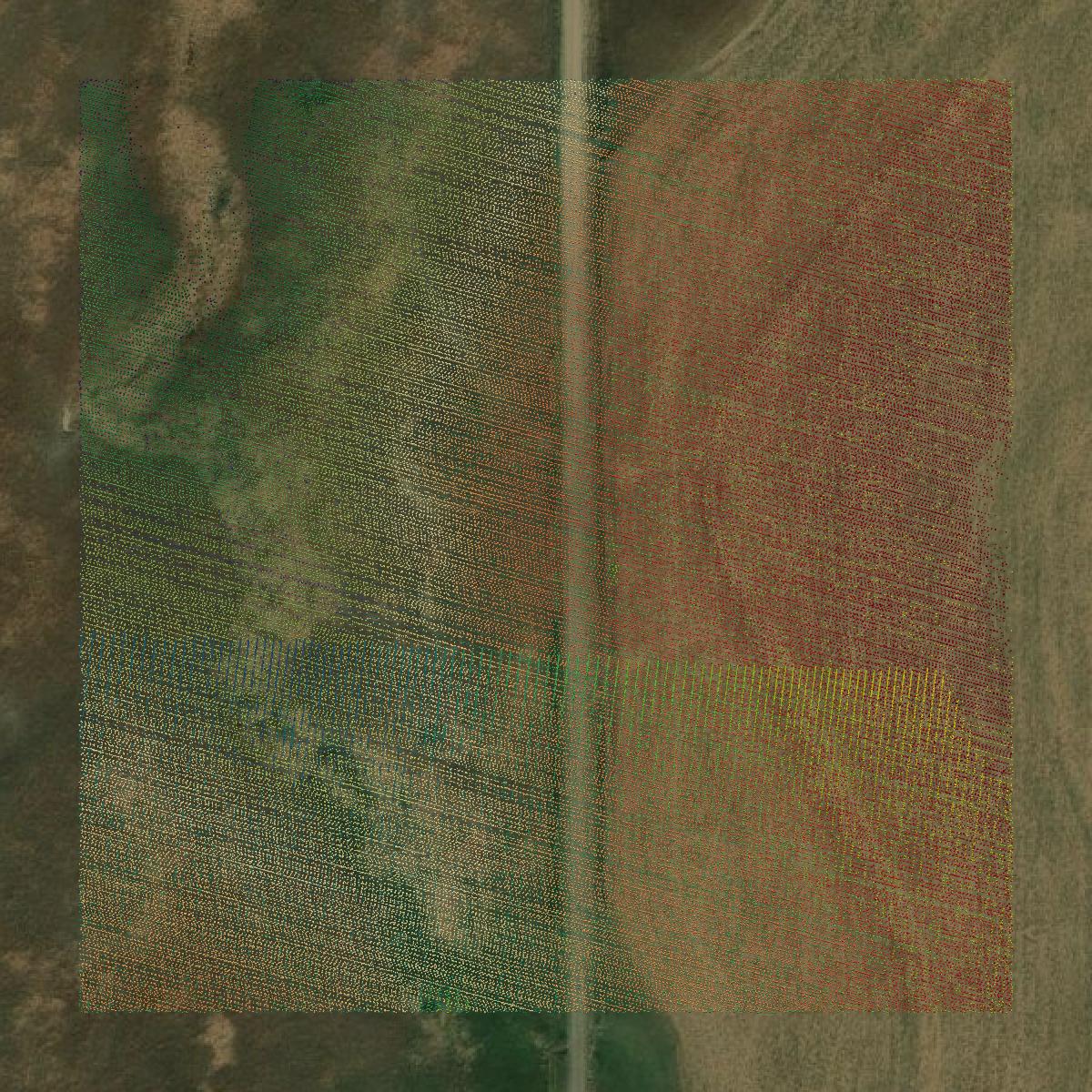 This image shows a LiDAR point cloud in Dickinson County created using GIS data in Equator.