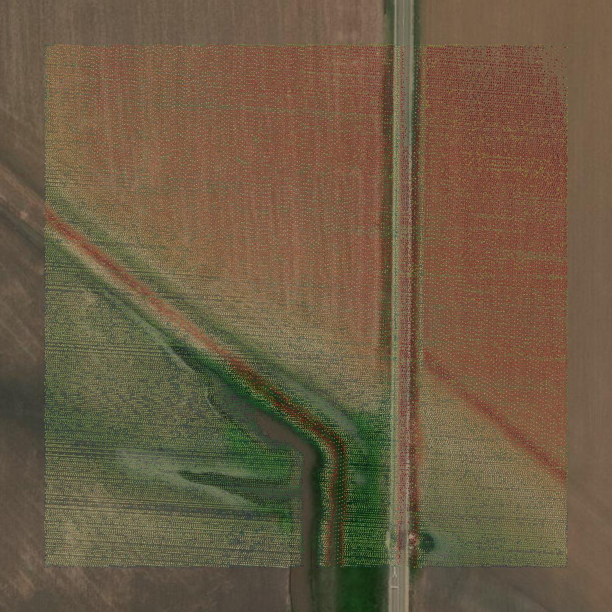 This image shows a LiDAR point cloud in Dickinson County created using GIS data in Equator.