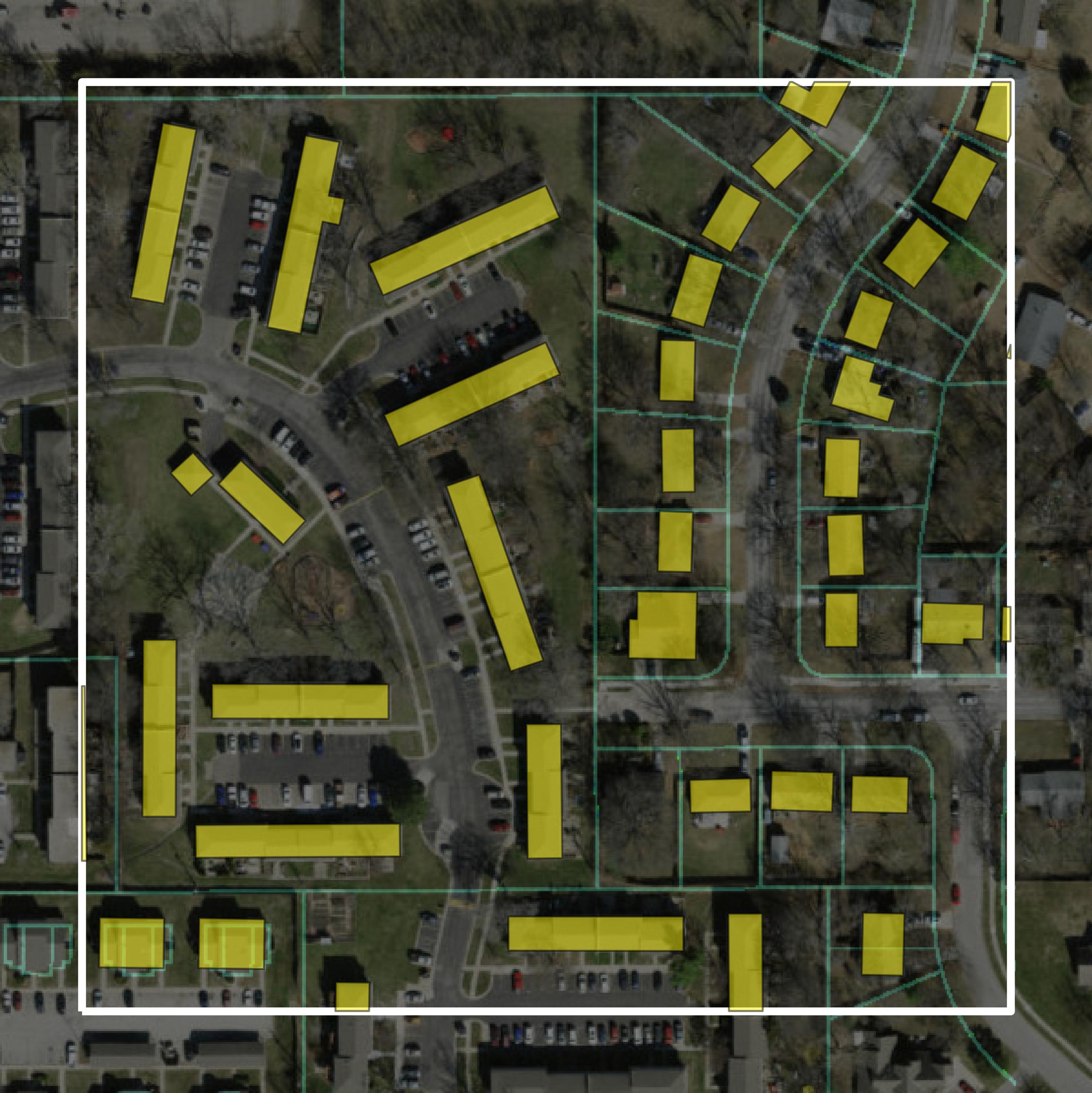 This image shows parcel and building data in Douglas County created using GIS data in Equator.
