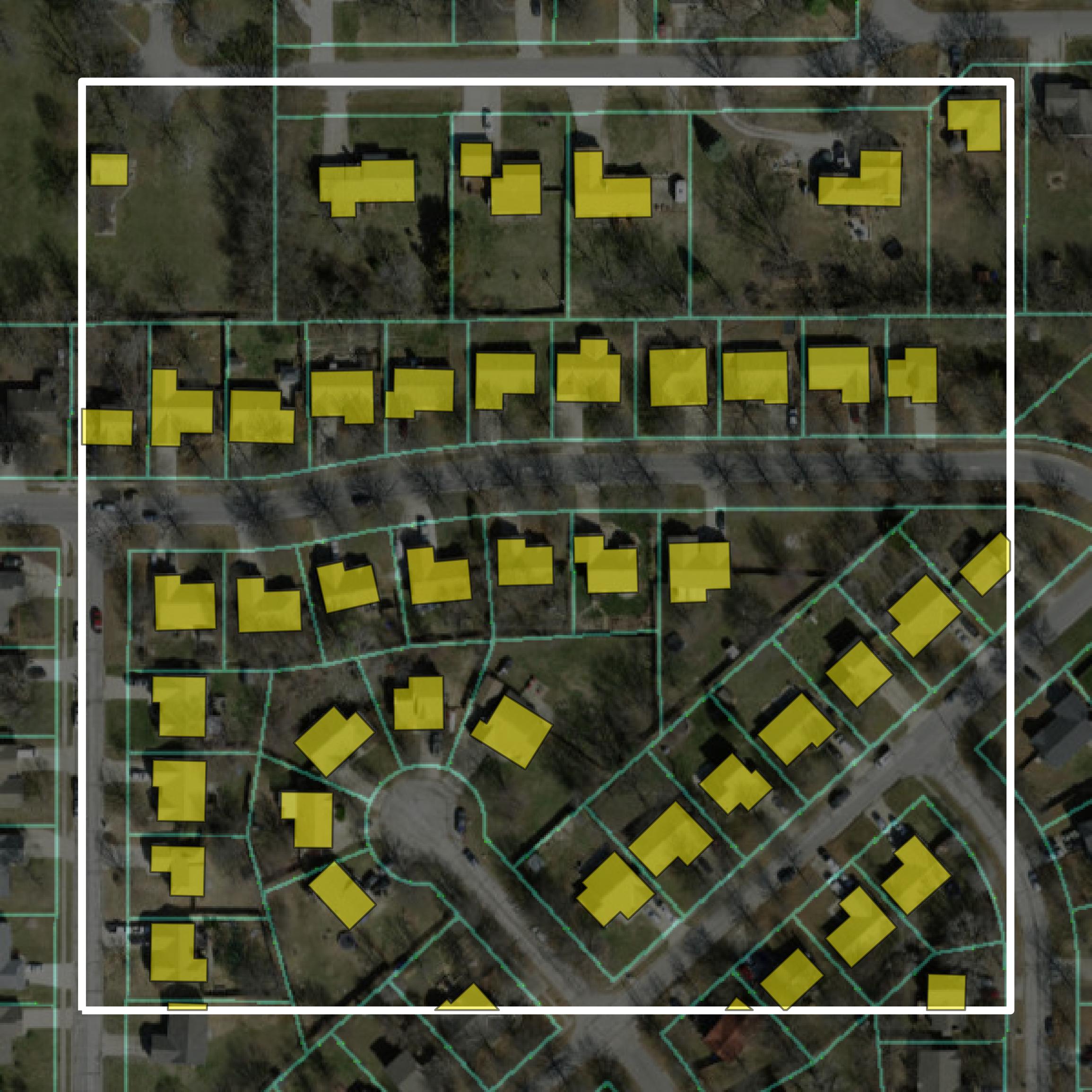 This image shows parcel and building data in Douglas County created using GIS data in Equator.