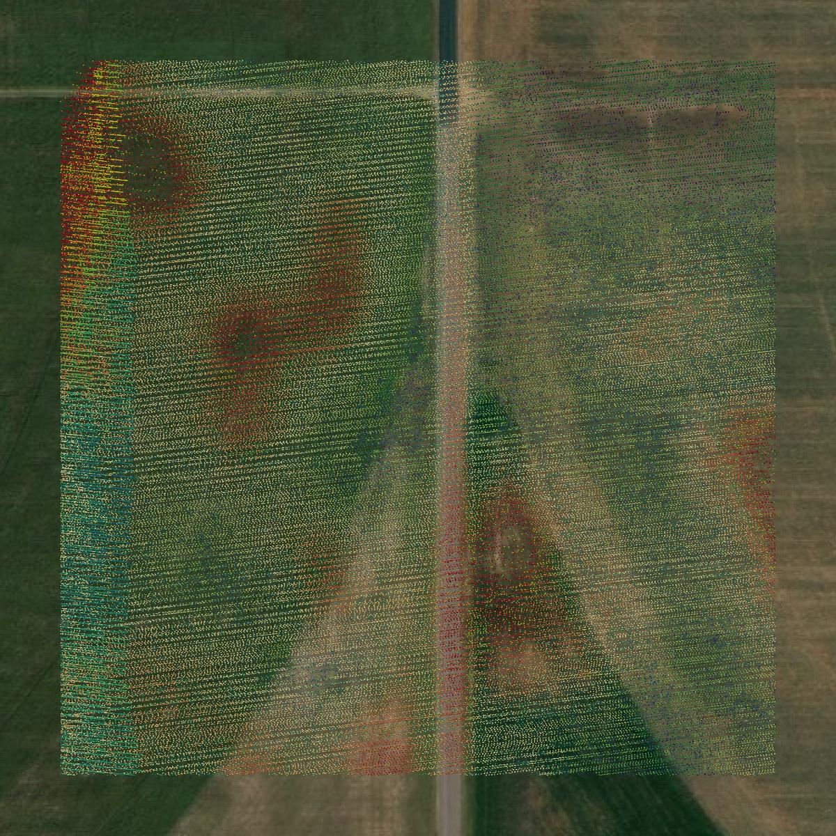 This image shows a LiDAR point cloud in Edwards County created using GIS data in Equator.