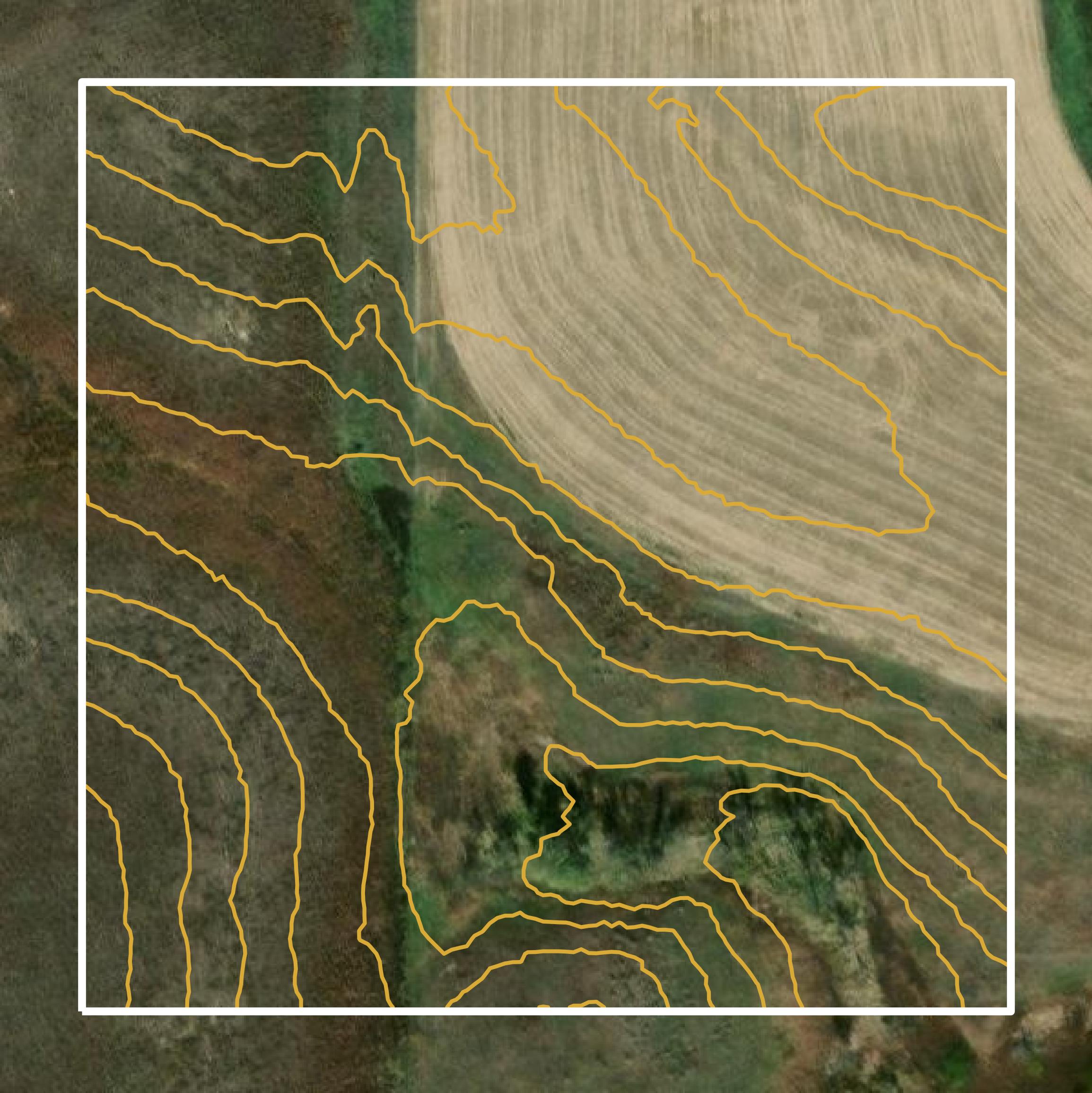 This image shows a contour map in Ellis County created using GIS data in Equator.