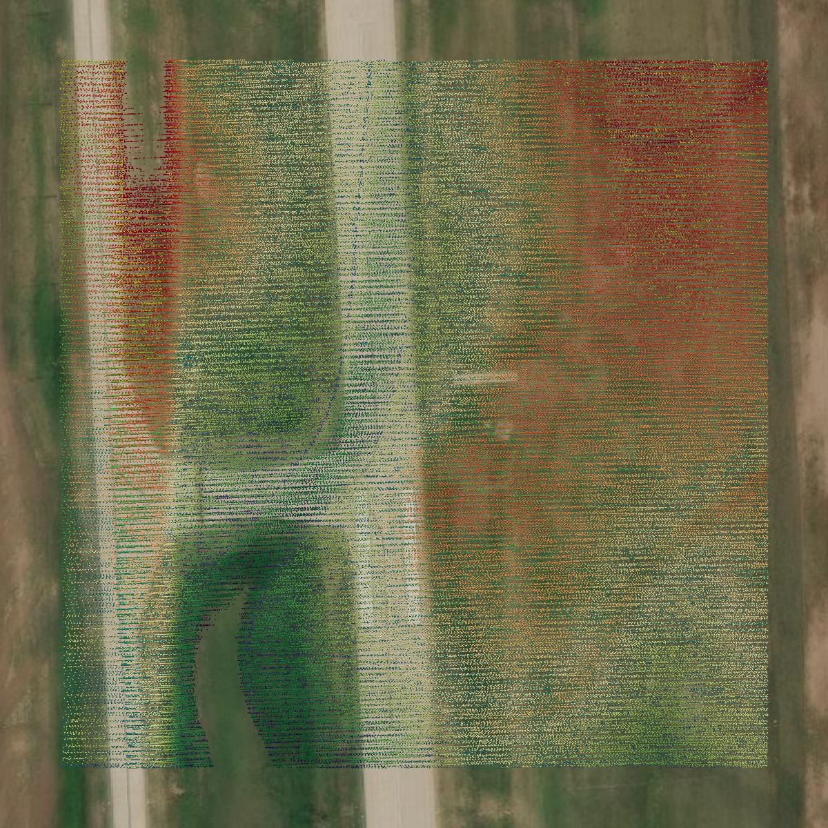 This image shows a LiDAR point cloud in Ellsworth County created using GIS data in Equator.