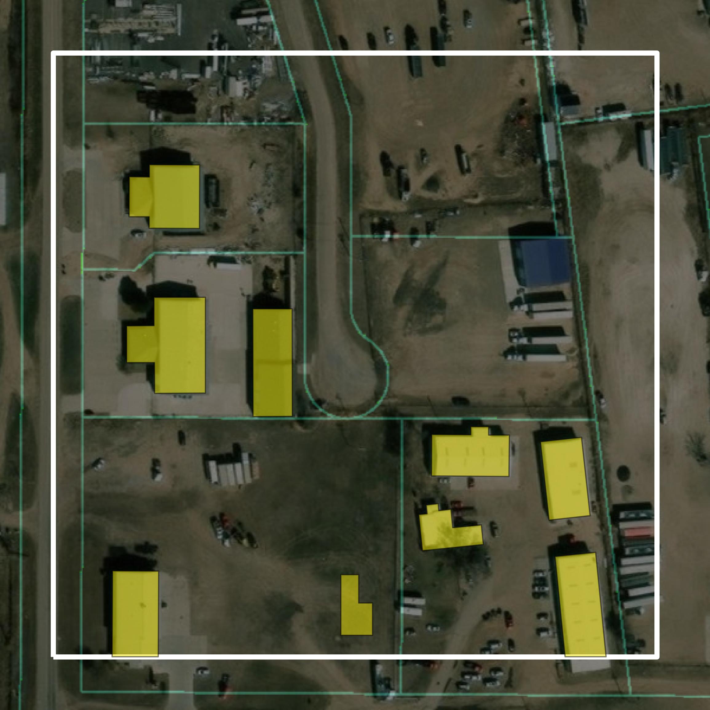 This image shows parcel and building data in Finney County created using GIS data in Equator.