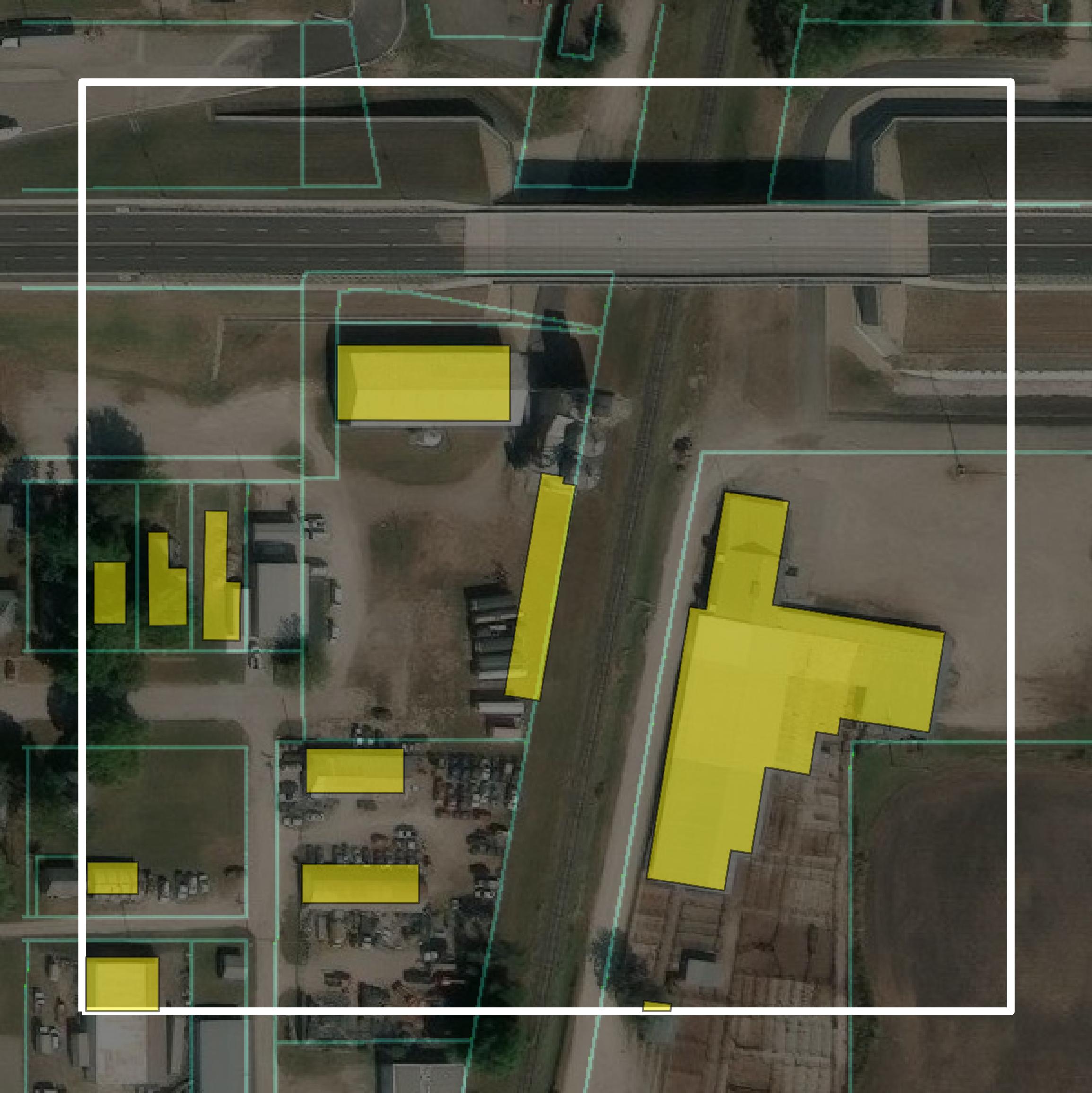 This image shows parcel and building data in Geary County created using GIS data in Equator.