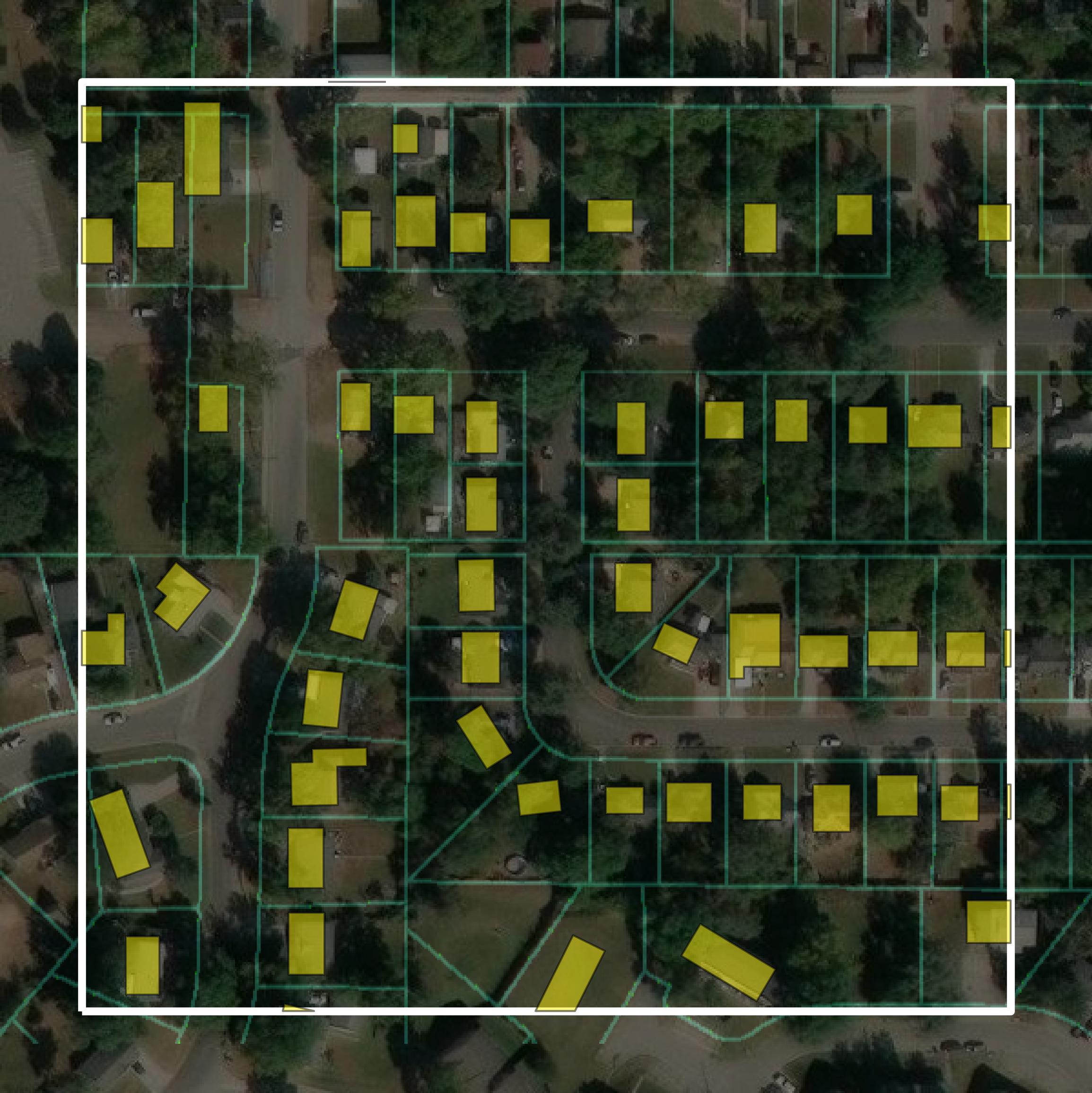 This image shows parcel and building data in Geary County created using GIS data in Equator.