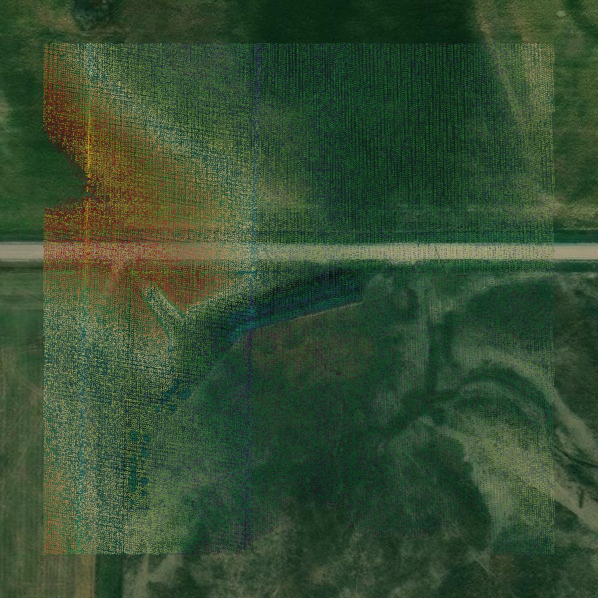 This image shows a LiDAR point cloud in Graham County created using GIS data in Equator.
