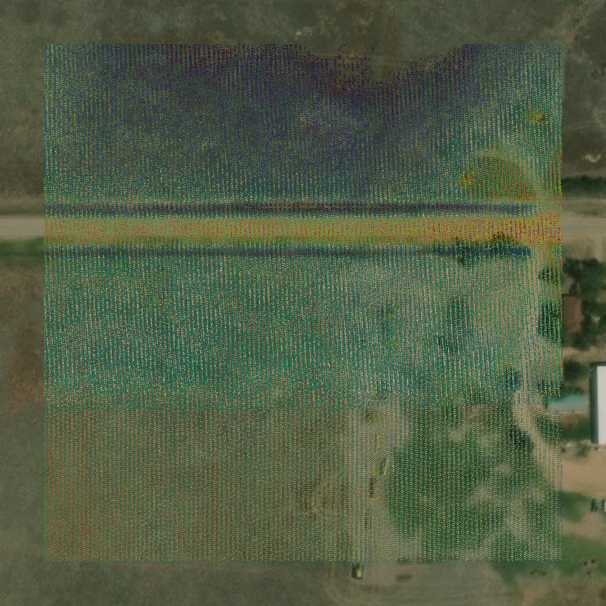 This image shows a LiDAR point cloud in Hamilton County created using GIS data in Equator.