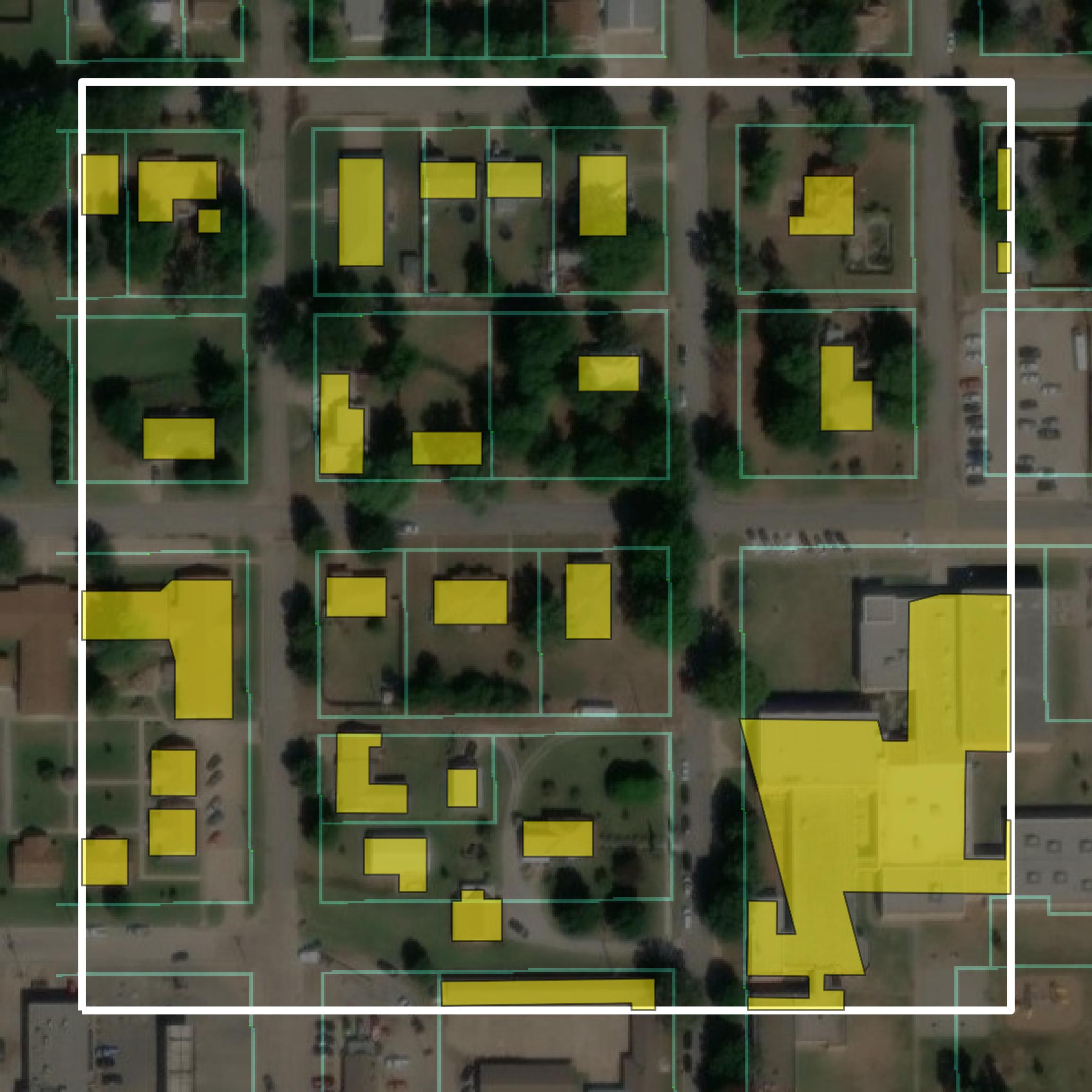 This image shows parcel and building data in Harper County created using GIS data in Equator.