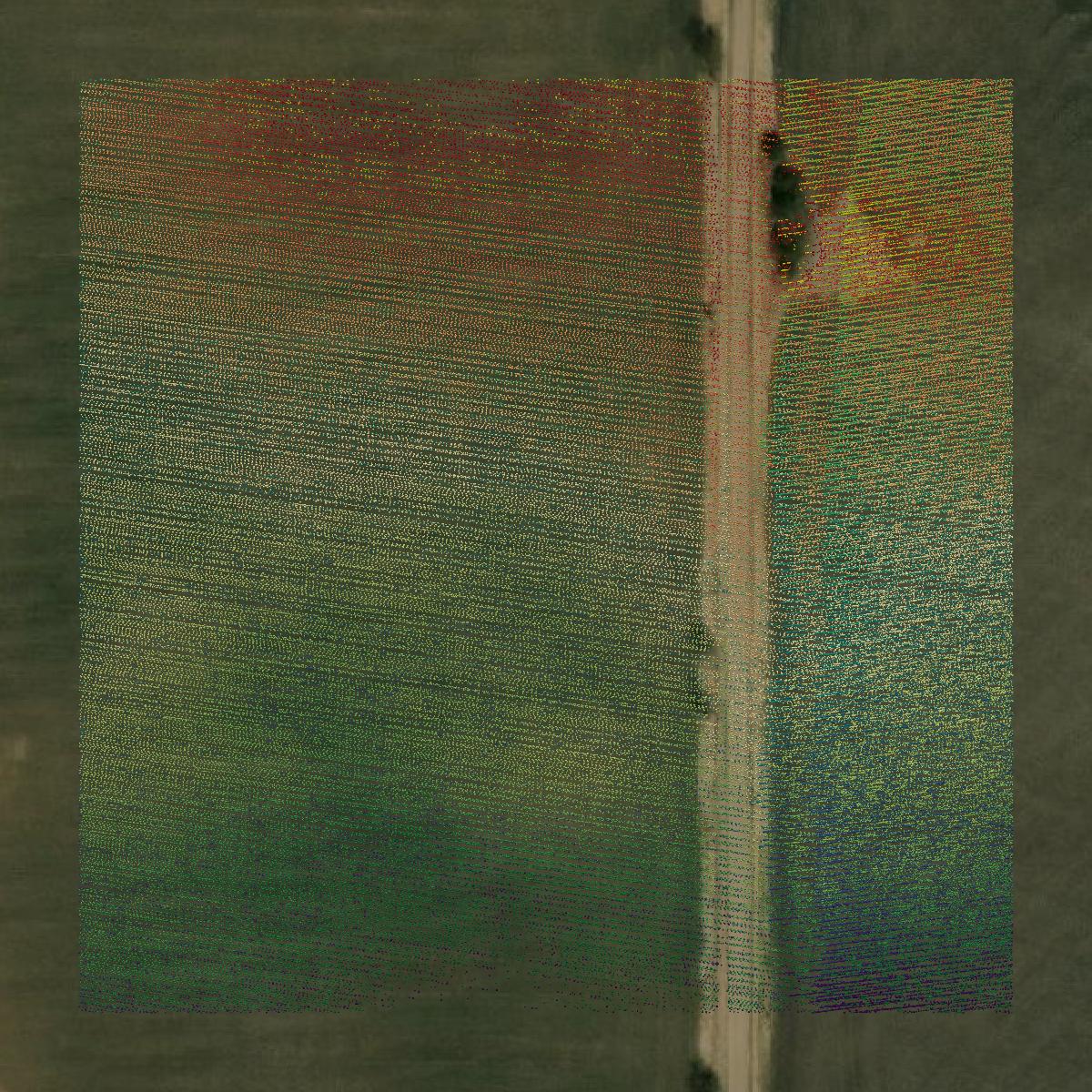 This image shows a LiDAR point cloud in Harvey County created using GIS data in Equator.