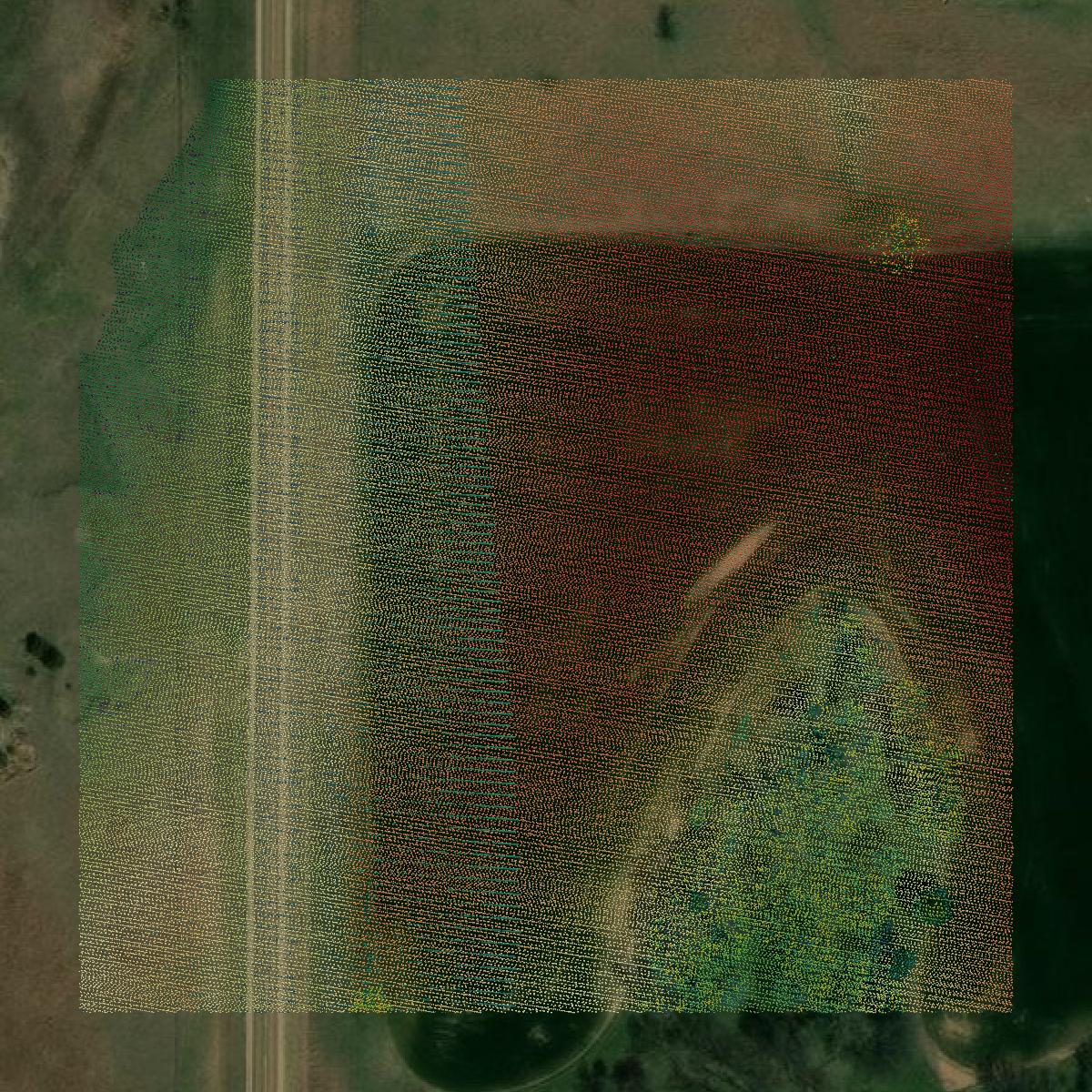 This image shows a LiDAR point cloud in Jewell County created using GIS data in Equator.