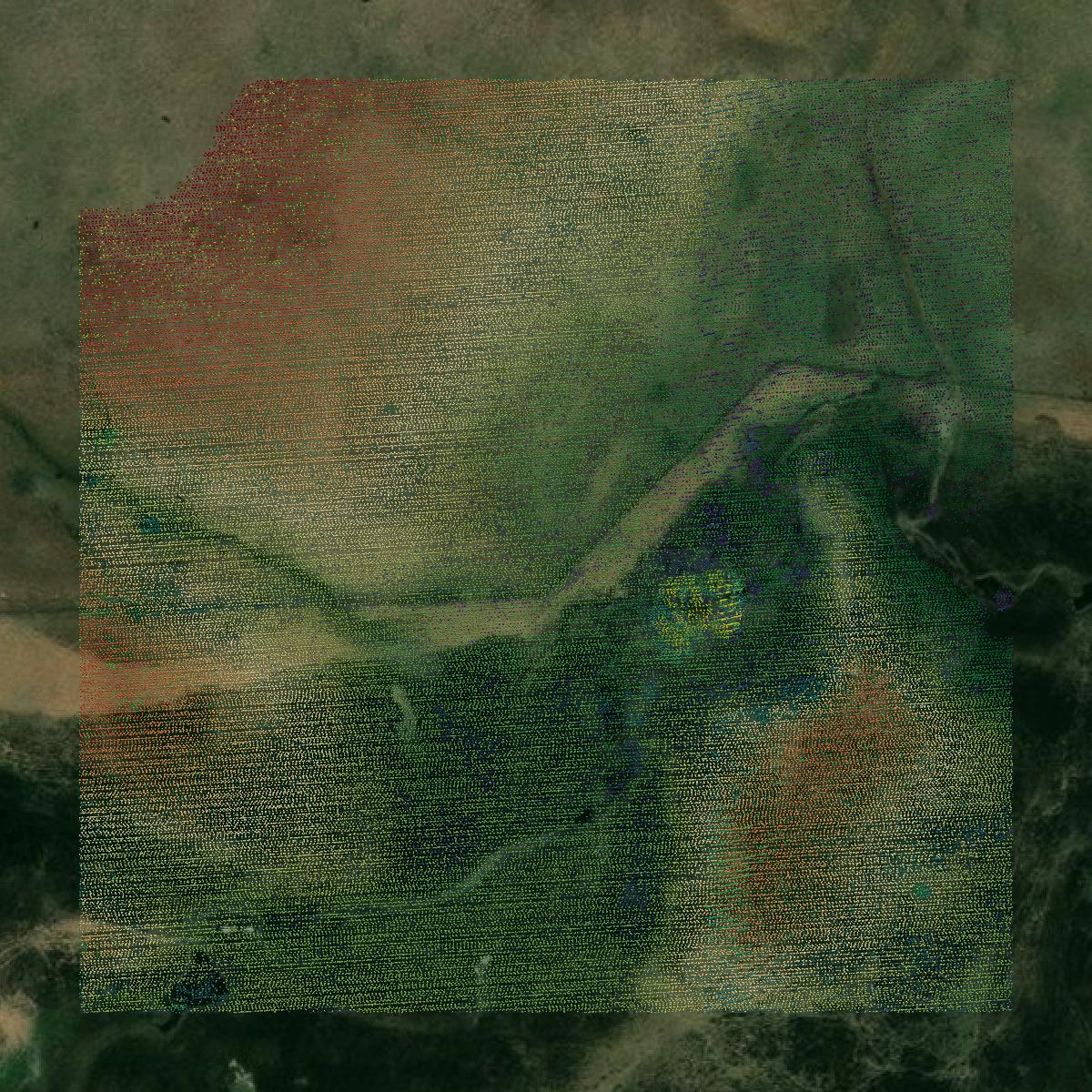 This image shows a LiDAR point cloud in Kiowa County created using GIS data in Equator.
