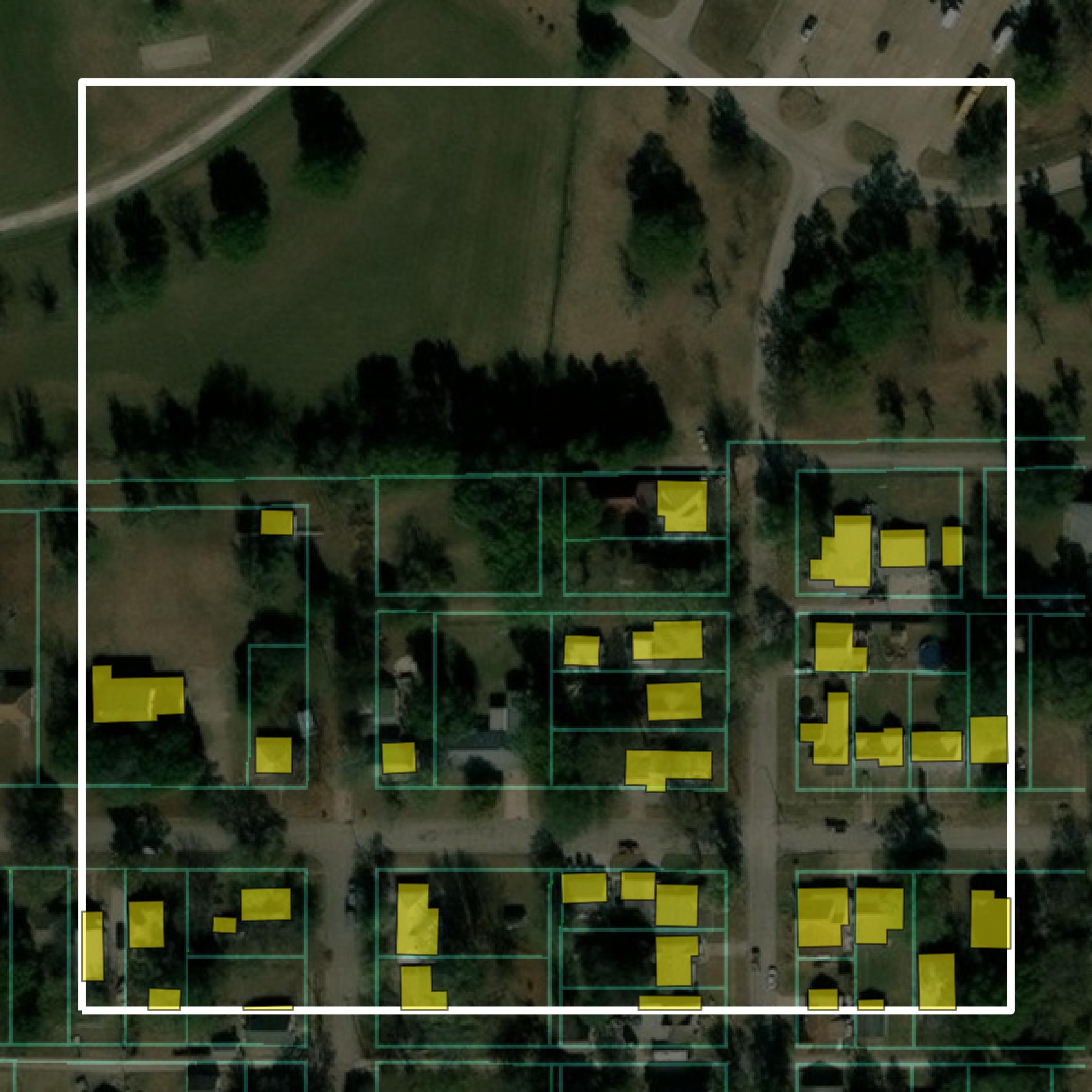 This image shows parcel and building data in Labette County created using GIS data in Equator.