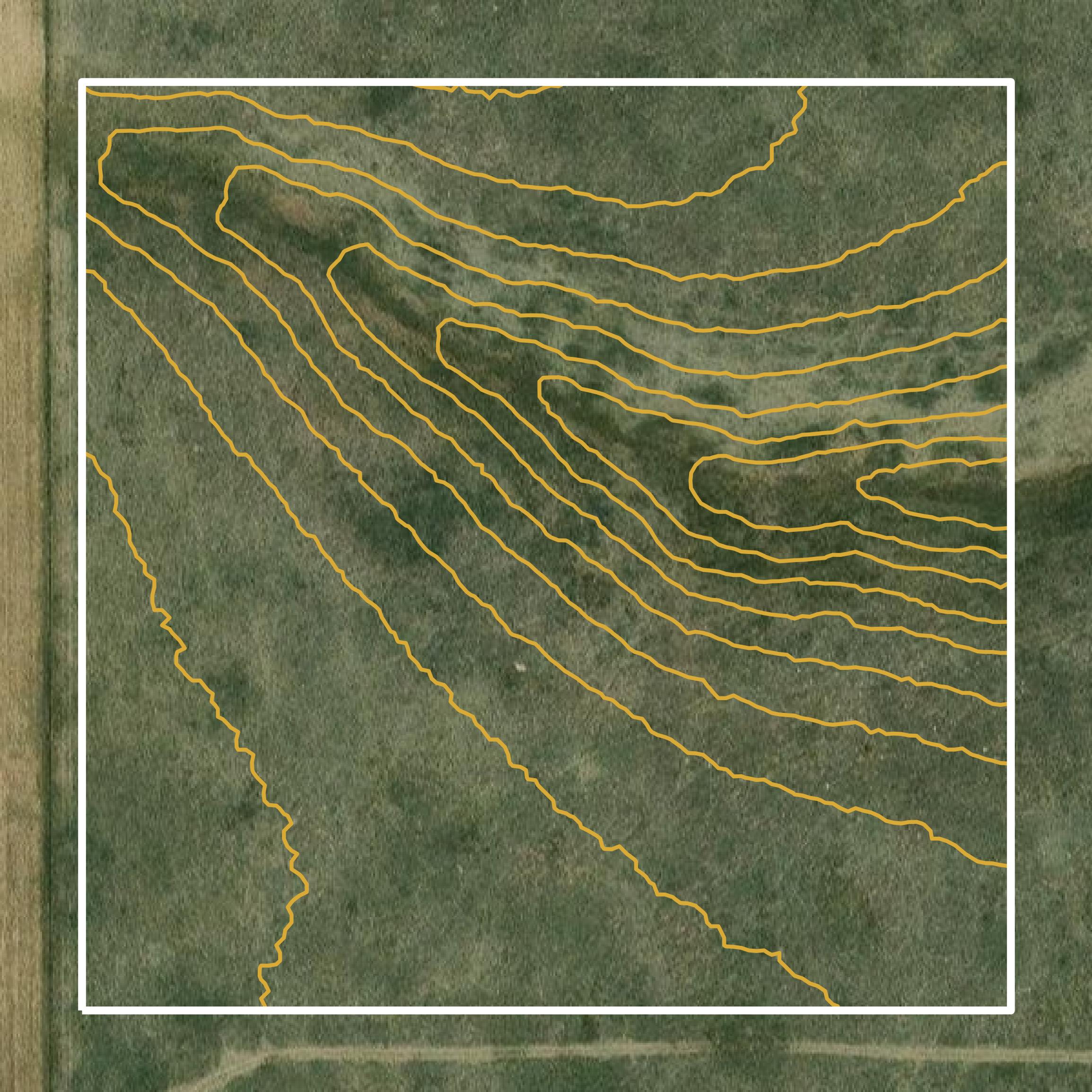 This image shows a contour map in Lane County created using GIS data in Equator.