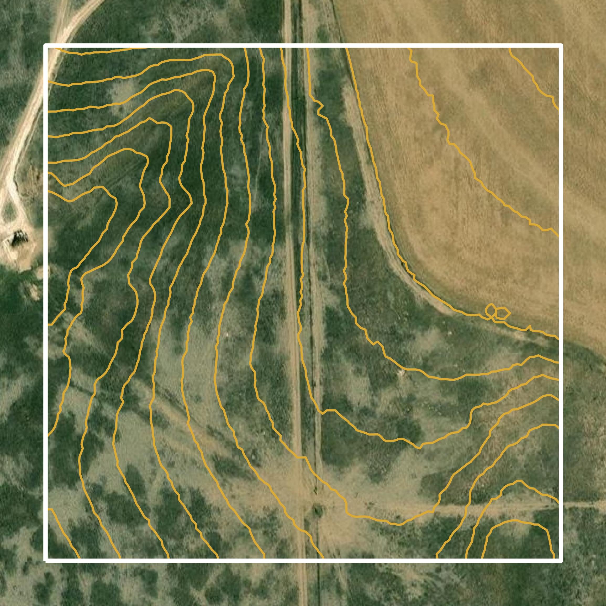 This image shows a contour map in Lane County created using GIS data in Equator.