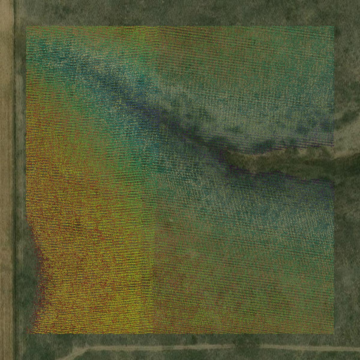 This image shows a LiDAR point cloud in Lane County created using GIS data in Equator.