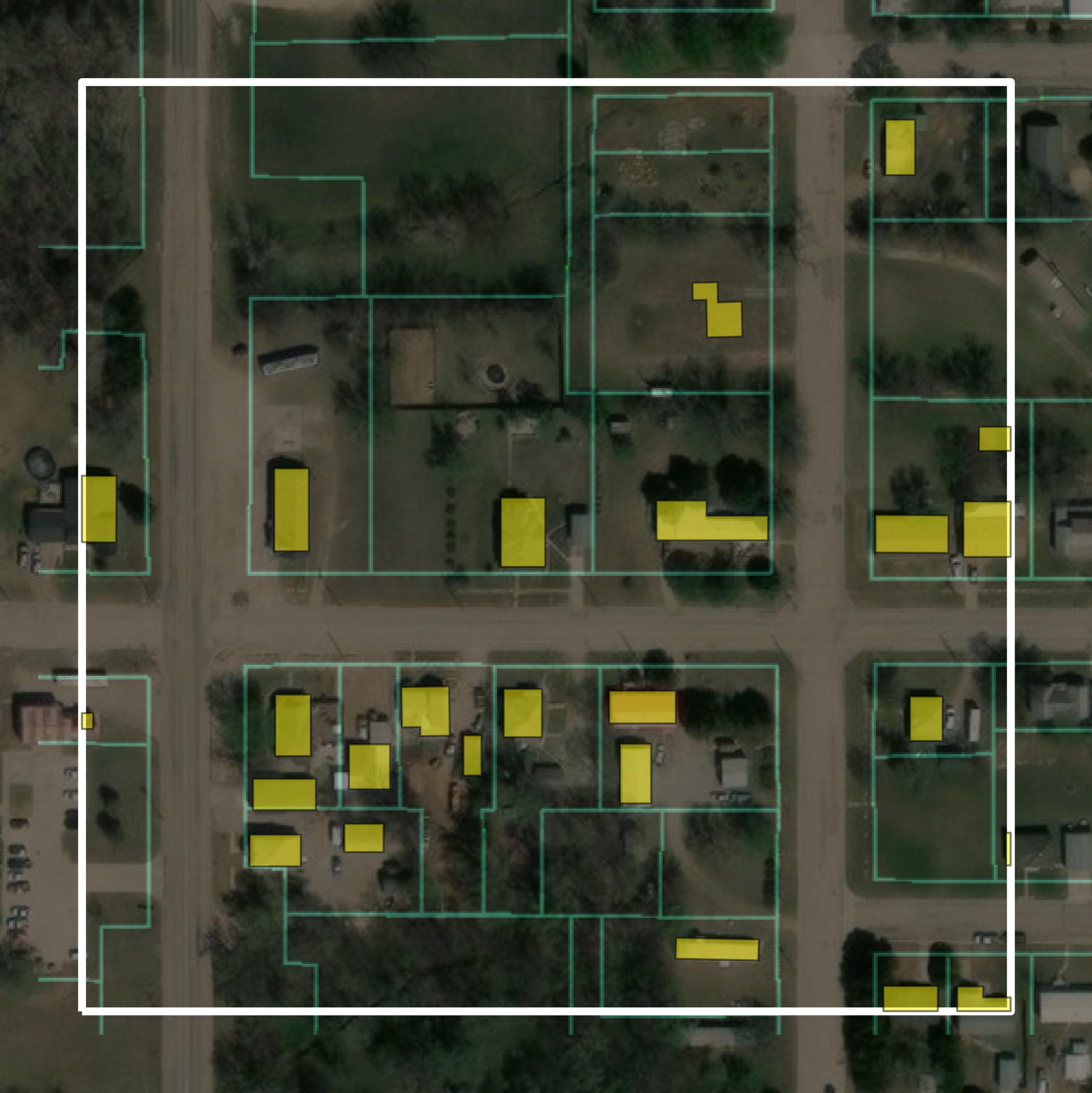 This image shows parcel and building data in Lincoln County created using GIS data in Equator.