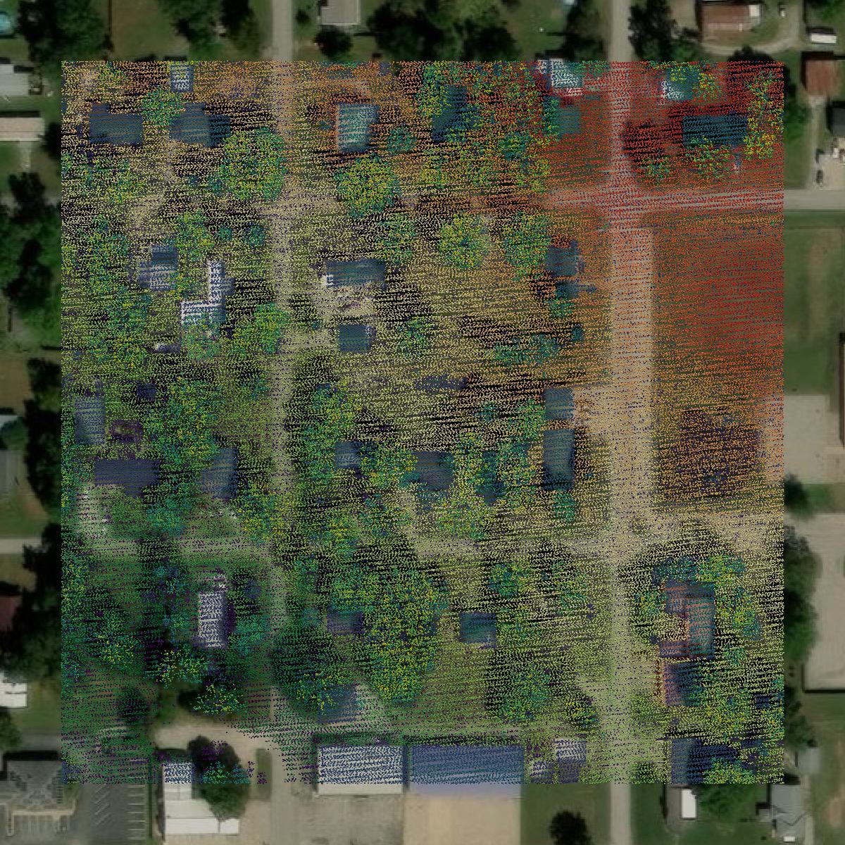 This image shows a LiDAR point cloud in Linn County created using GIS data in Equator.