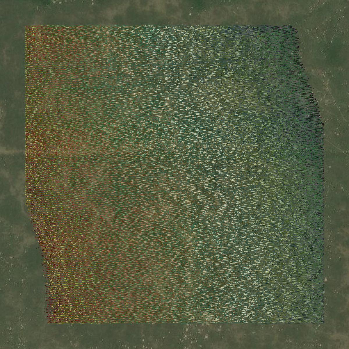 This image shows a LiDAR point cloud in Logan County created using GIS data in Equator.