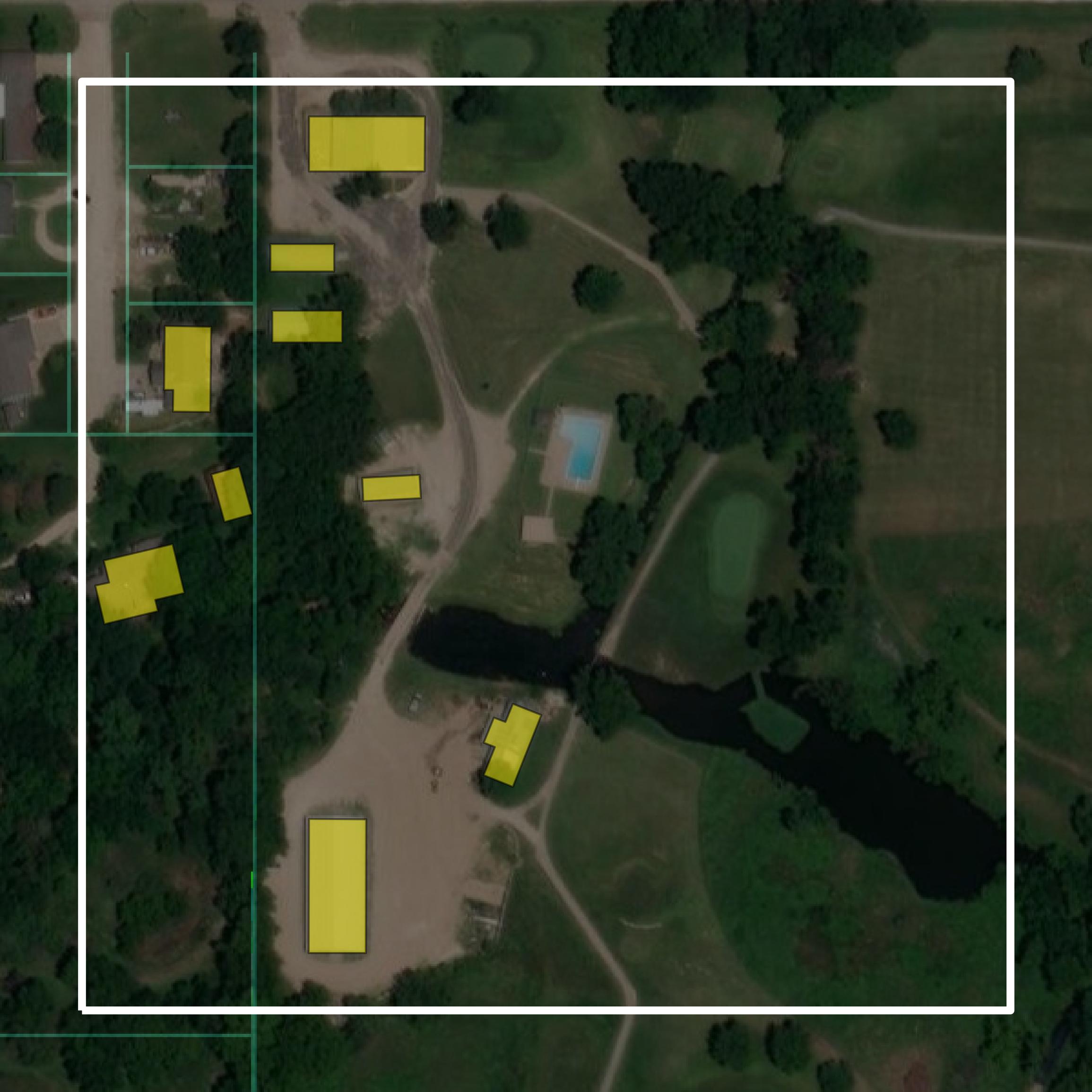 This image shows parcel and building data in Marion County created using GIS data in Equator.