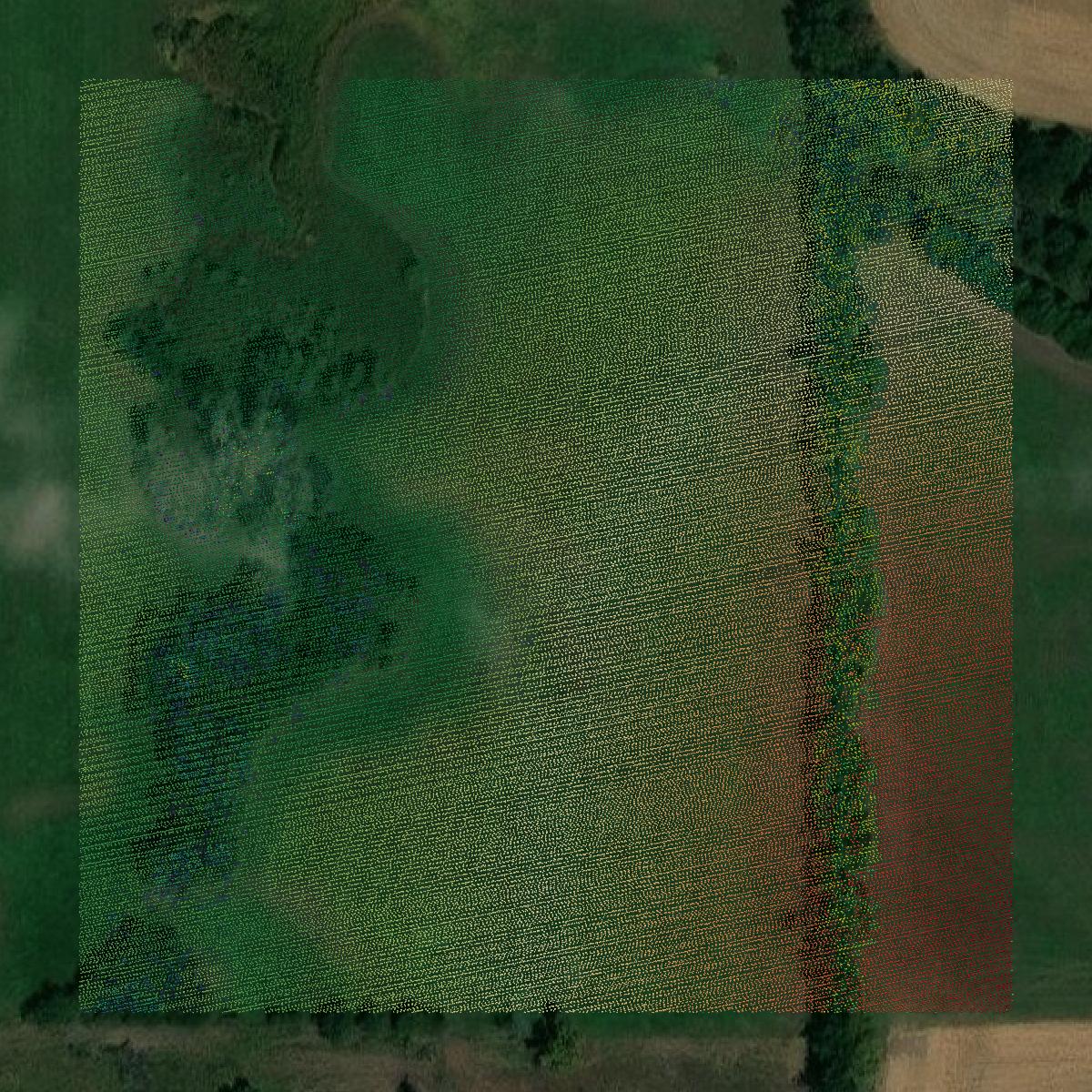 This image shows a LiDAR point cloud in Marshall County created using GIS data in Equator.