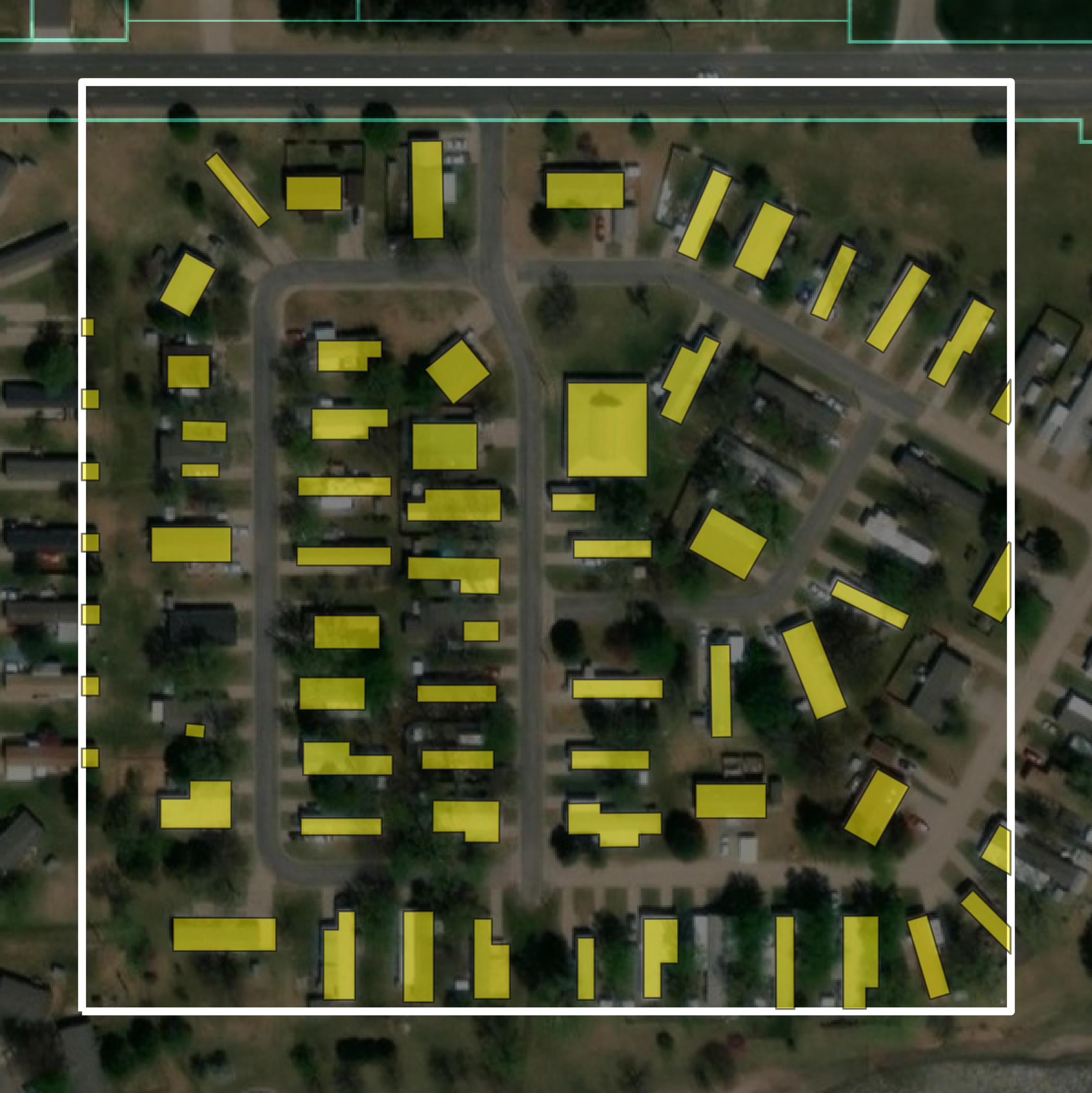 This image shows parcel and building data in McPherson County created using GIS data in Equator.