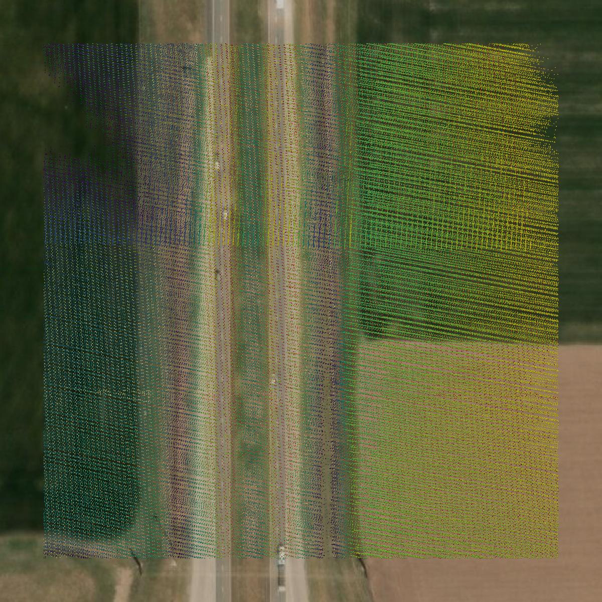 This image shows a LiDAR point cloud in McPherson County created using GIS data in Equator.