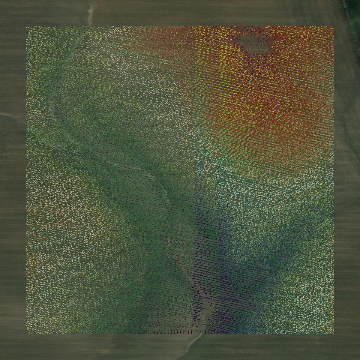 This image shows a LiDAR point cloud in McPherson County created using GIS data in Equator.