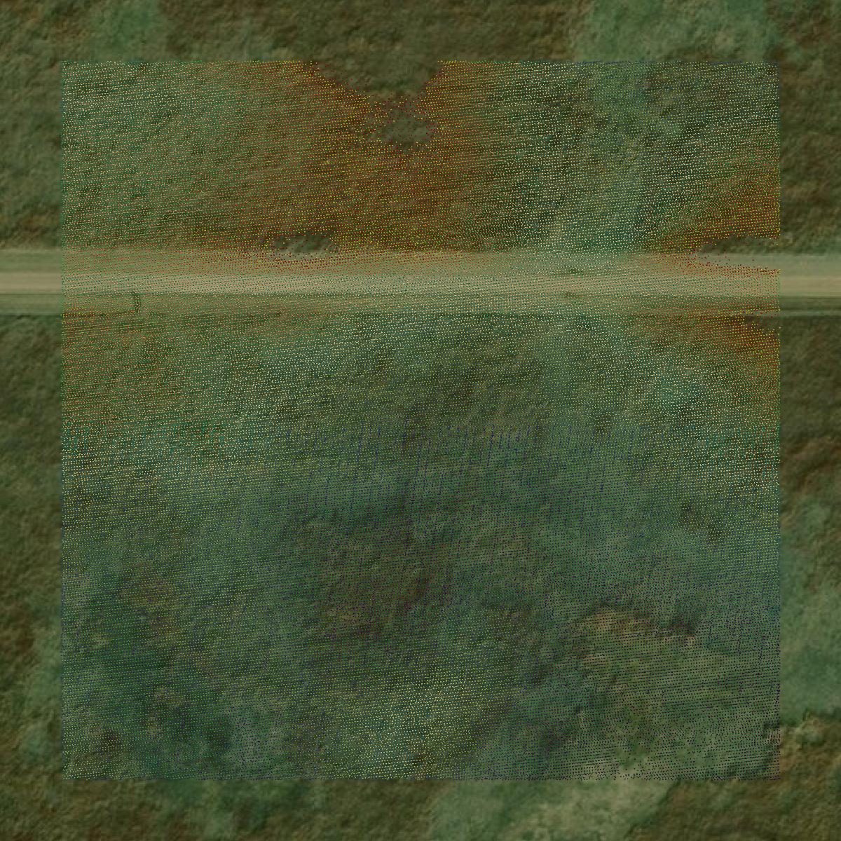 This image shows a LiDAR point cloud in Meade County created using GIS data in Equator.