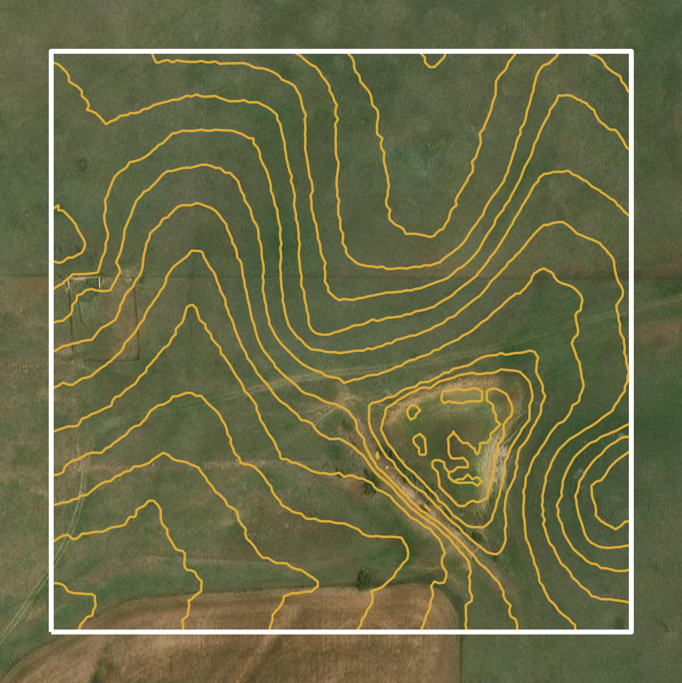 This image shows a contour map in Mitchell County created using GIS data in Equator.