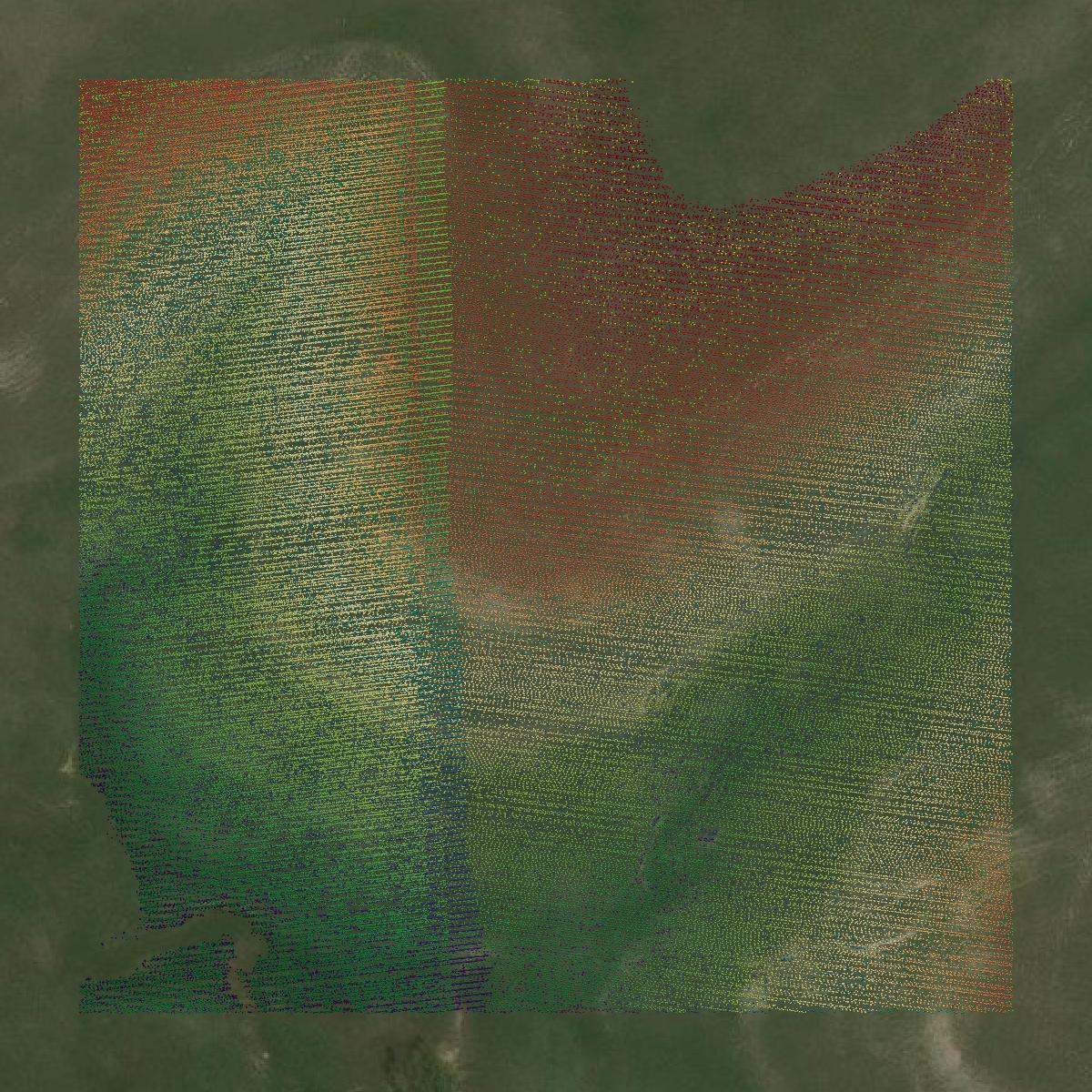 This image shows a LiDAR point cloud in Mitchell County created using GIS data in Equator.