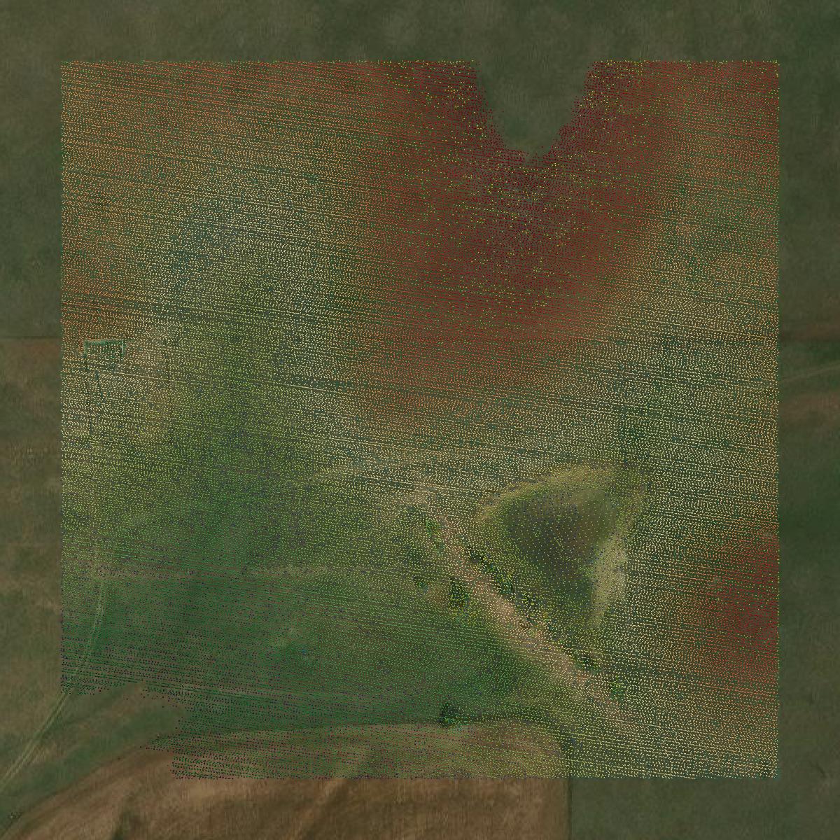This image shows a LiDAR point cloud in Mitchell County created using GIS data in Equator.