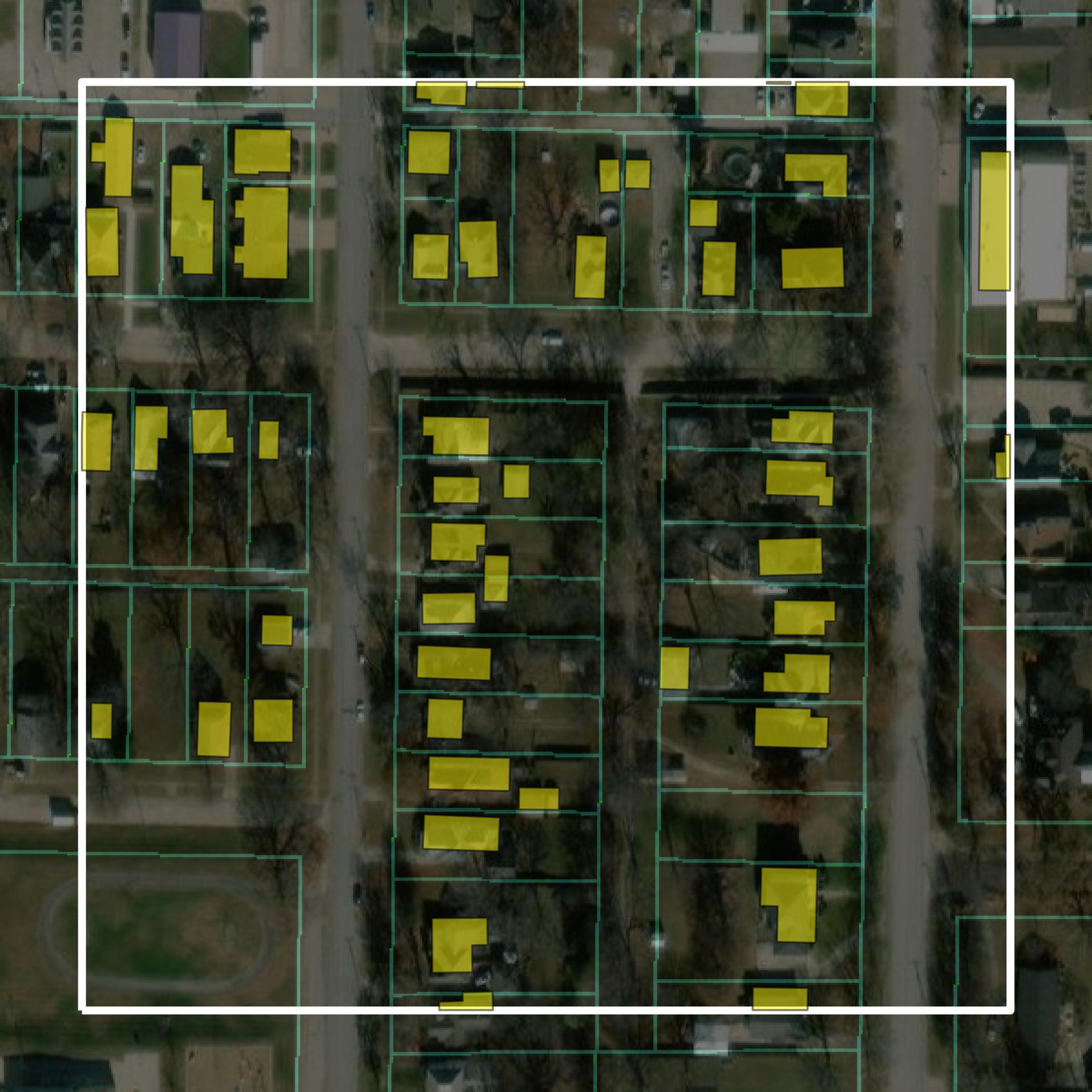 This image shows parcel and building data in Neosho County created using GIS data in Equator.