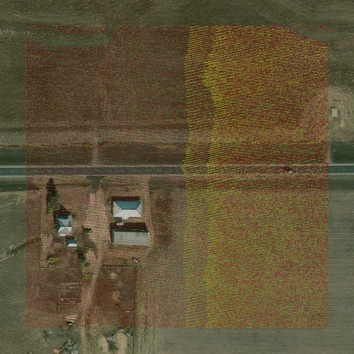 This image shows a LiDAR point cloud in Ness County created using GIS data in Equator.