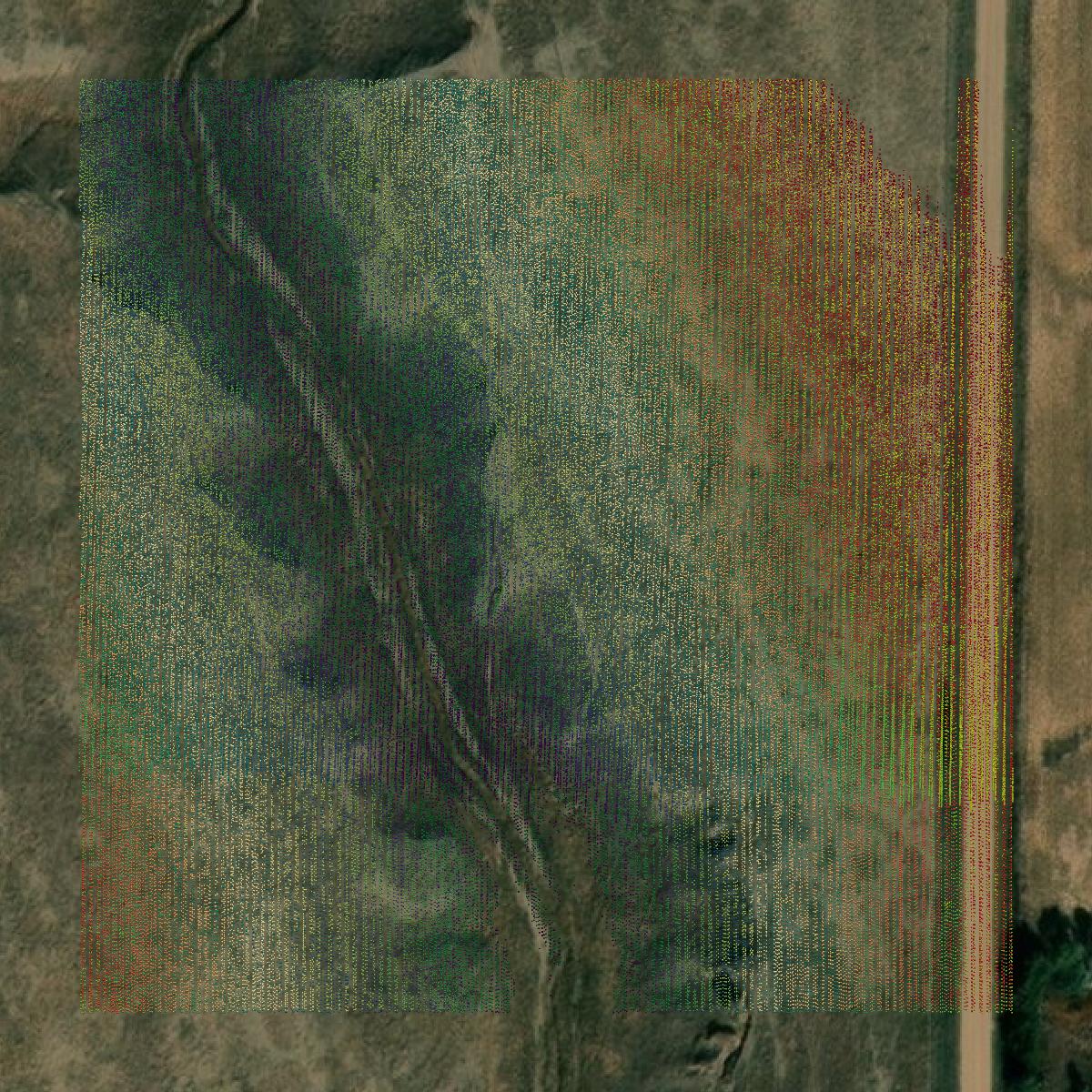 This image shows a LiDAR point cloud in Norton County created using GIS data in Equator.