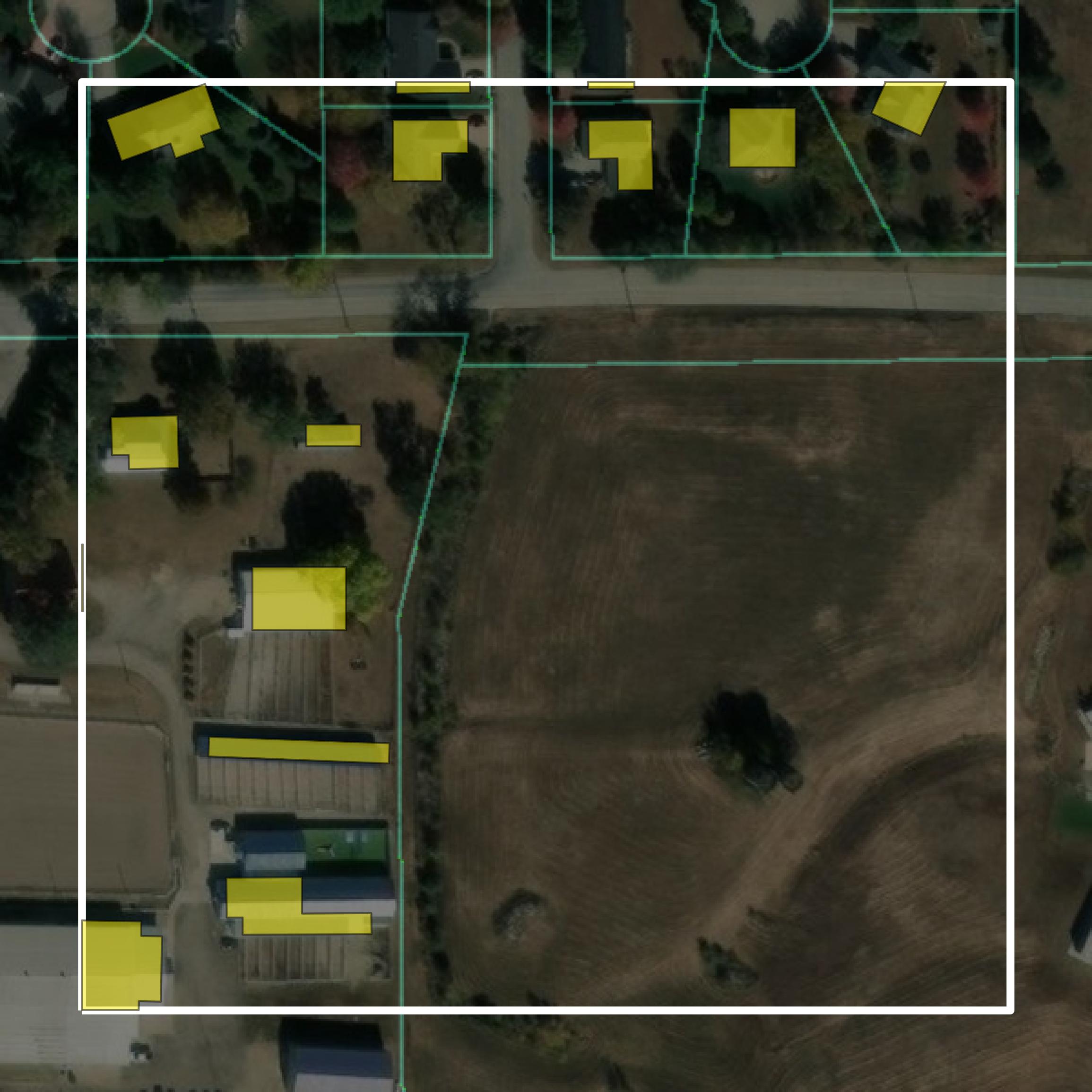 This image shows parcel and building data in Pottawatomie County created using GIS data in Equator.