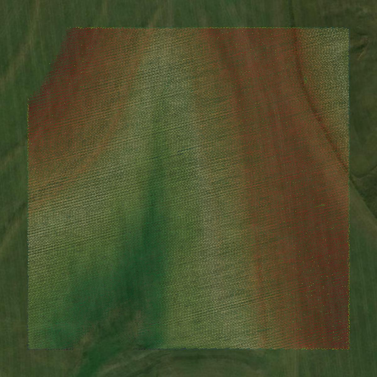 This image shows a LiDAR point cloud in Pottawatomie County created using GIS data in Equator.
