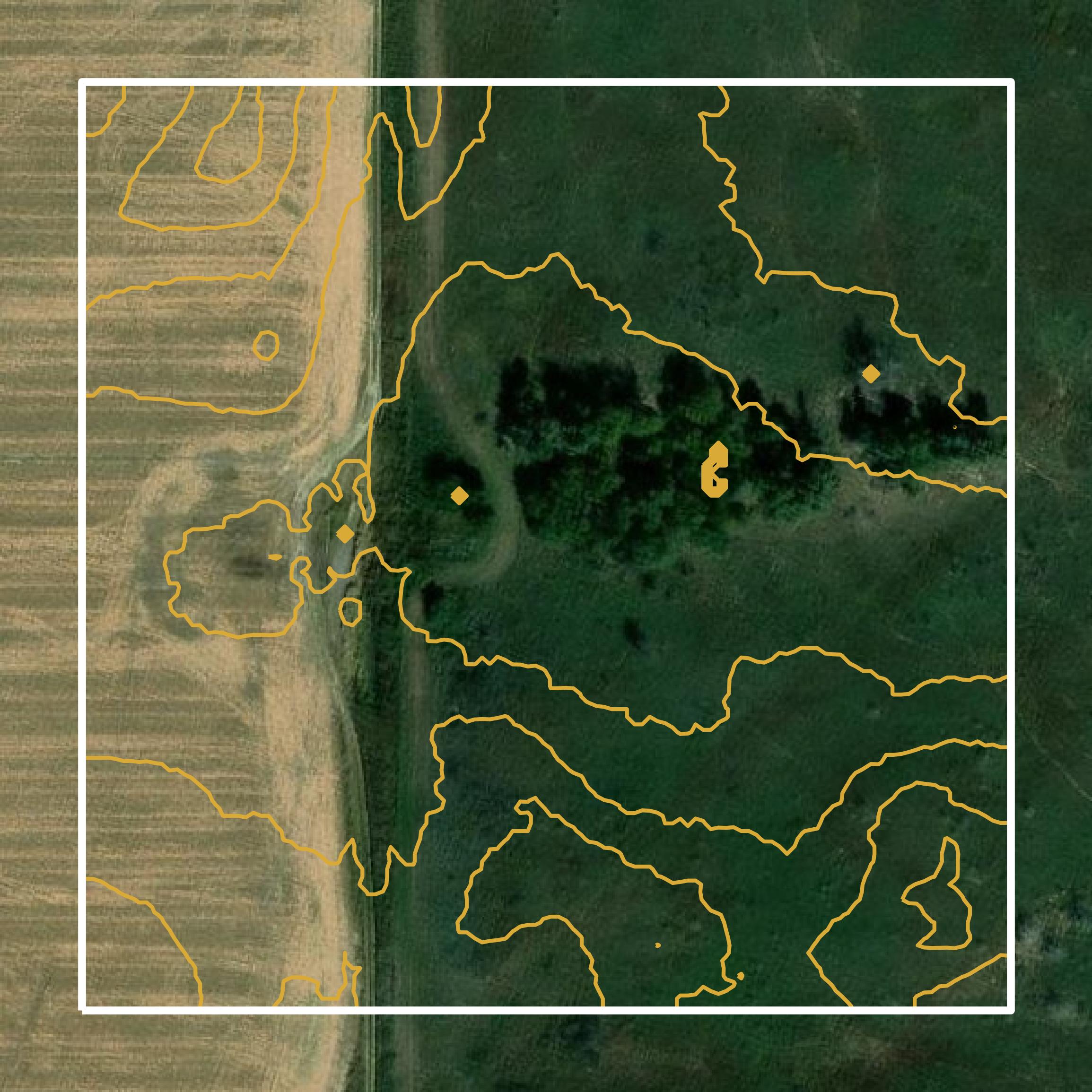 This image shows a contour map in Pratt County created using GIS data in Equator.