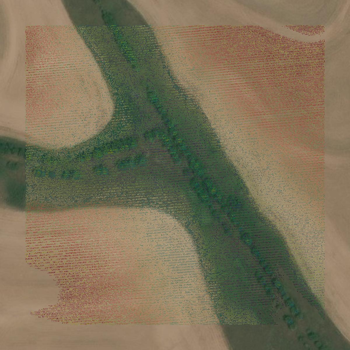 This image shows a LiDAR point cloud in Rawlins County created using GIS data in Equator.