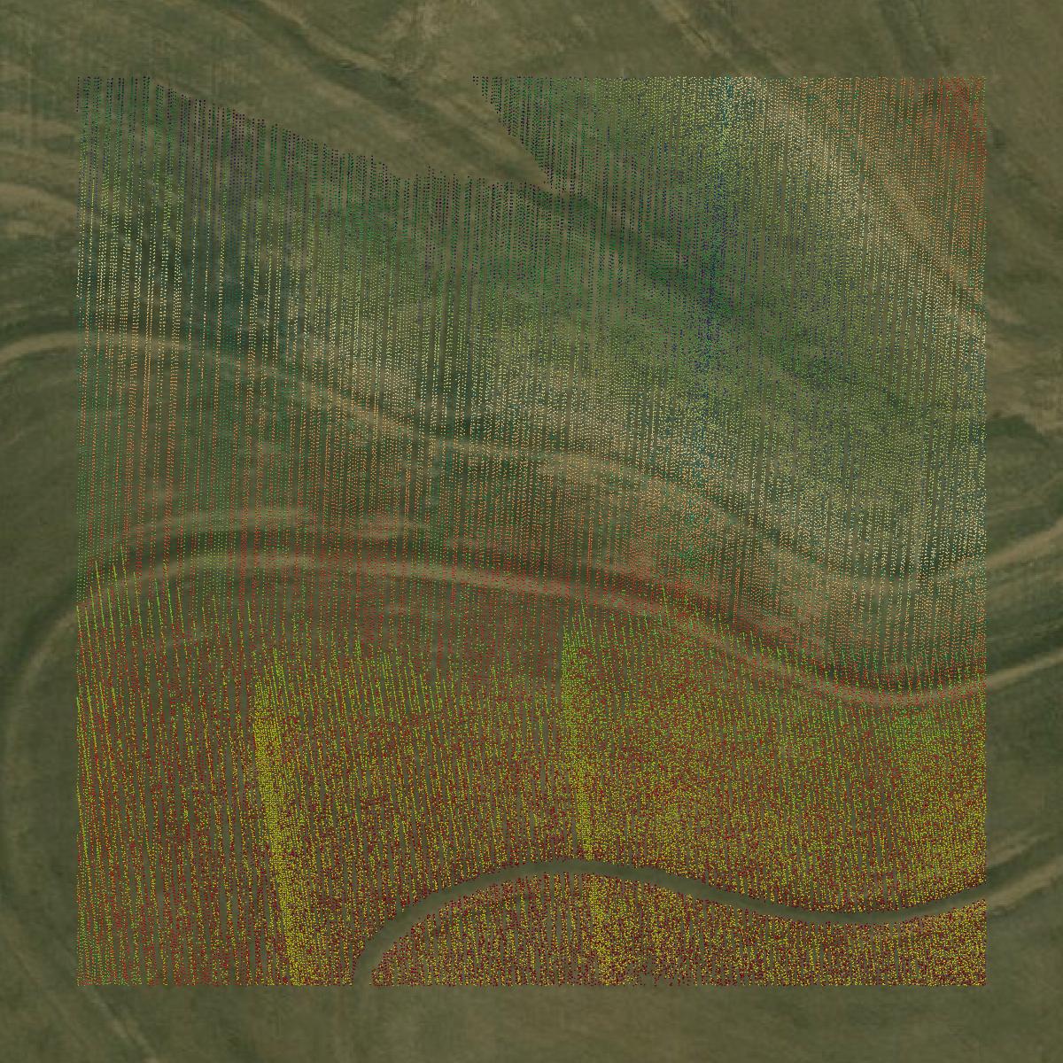 This image shows a LiDAR point cloud in Rooks County created using GIS data in Equator.