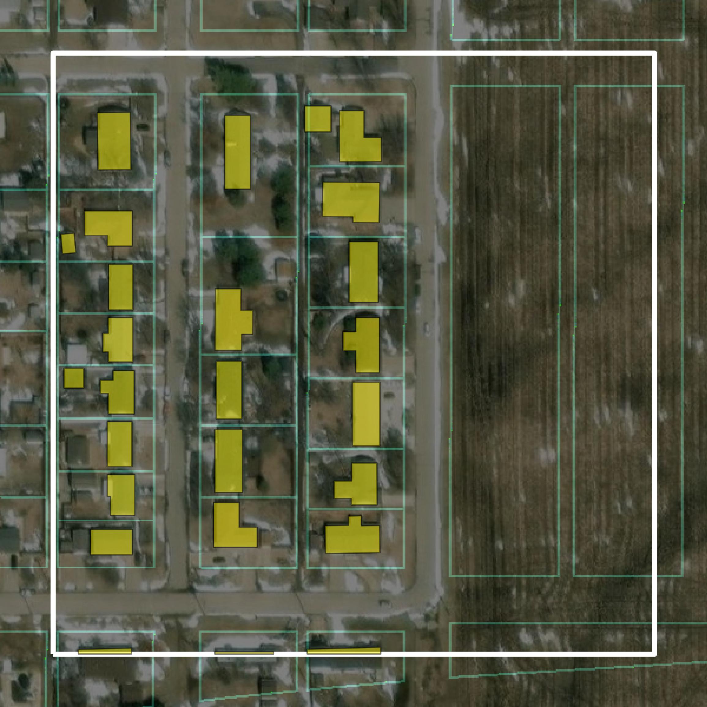This image shows parcel and building data in Russell County created using GIS data in Equator.