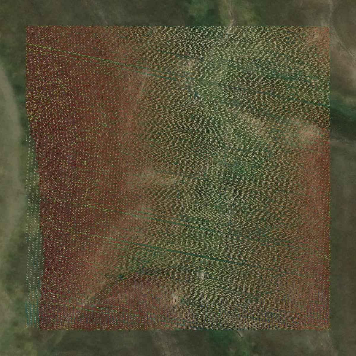 This image shows a LiDAR point cloud in Russell County created using GIS data in Equator.